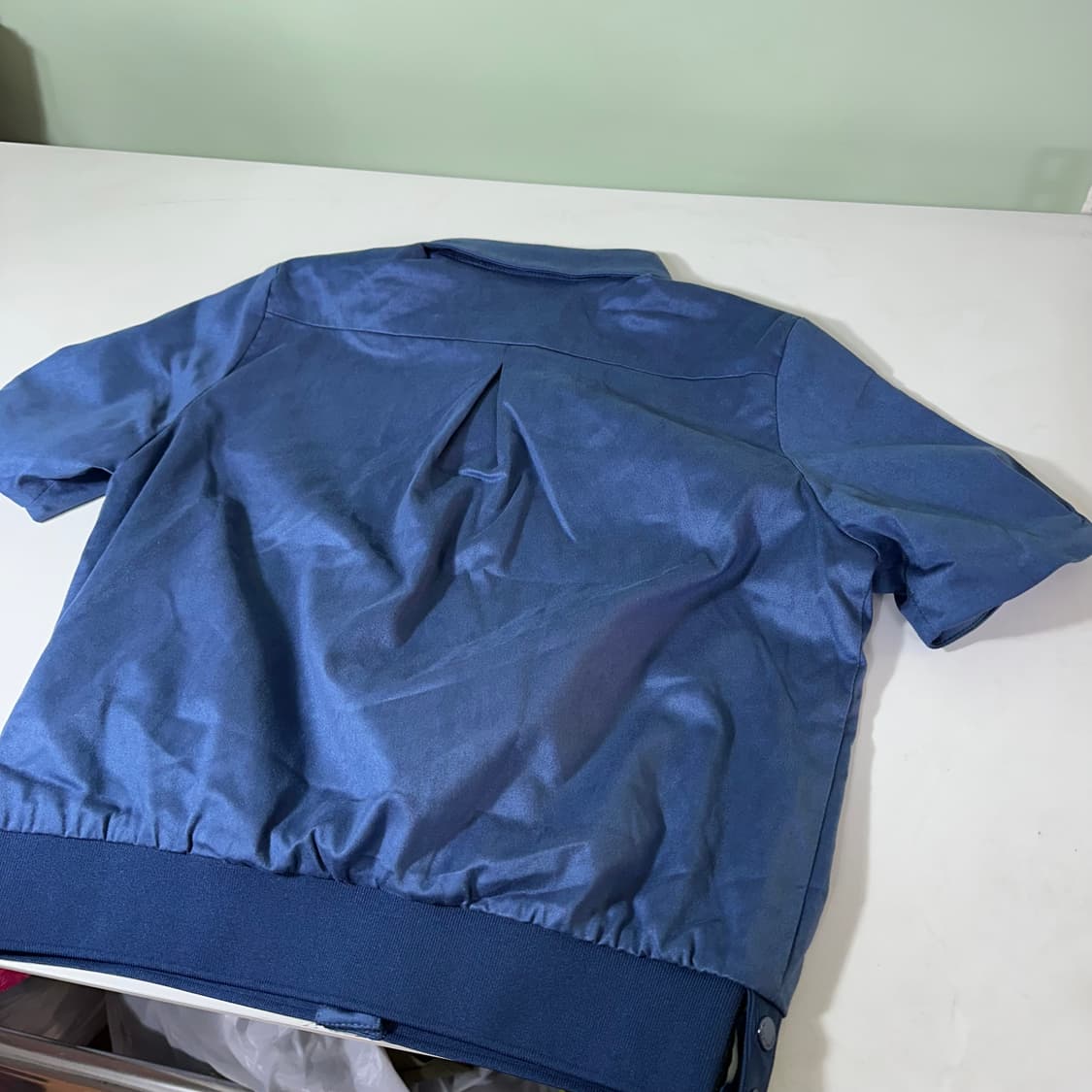 우먼S 와이드앵글 파스텔네이비 폴리 크롭 반팔자켓 상품이미지6