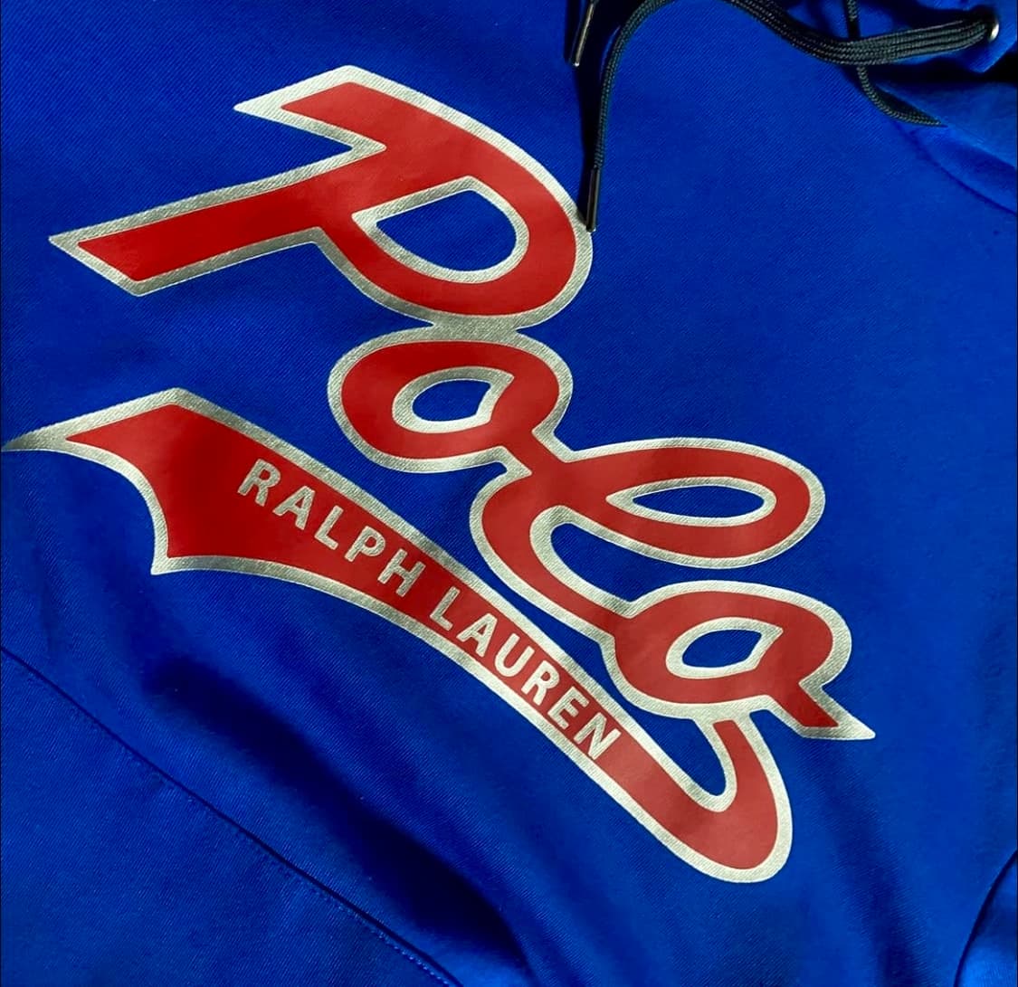 폴로 빅로고 레터링 블루 후드티 상품이미지2