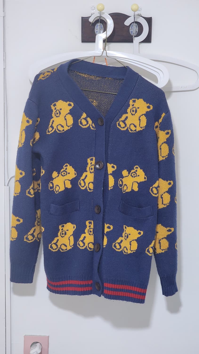 구찌 스타일 곰돌이 패턴 가디건 상품이미지1