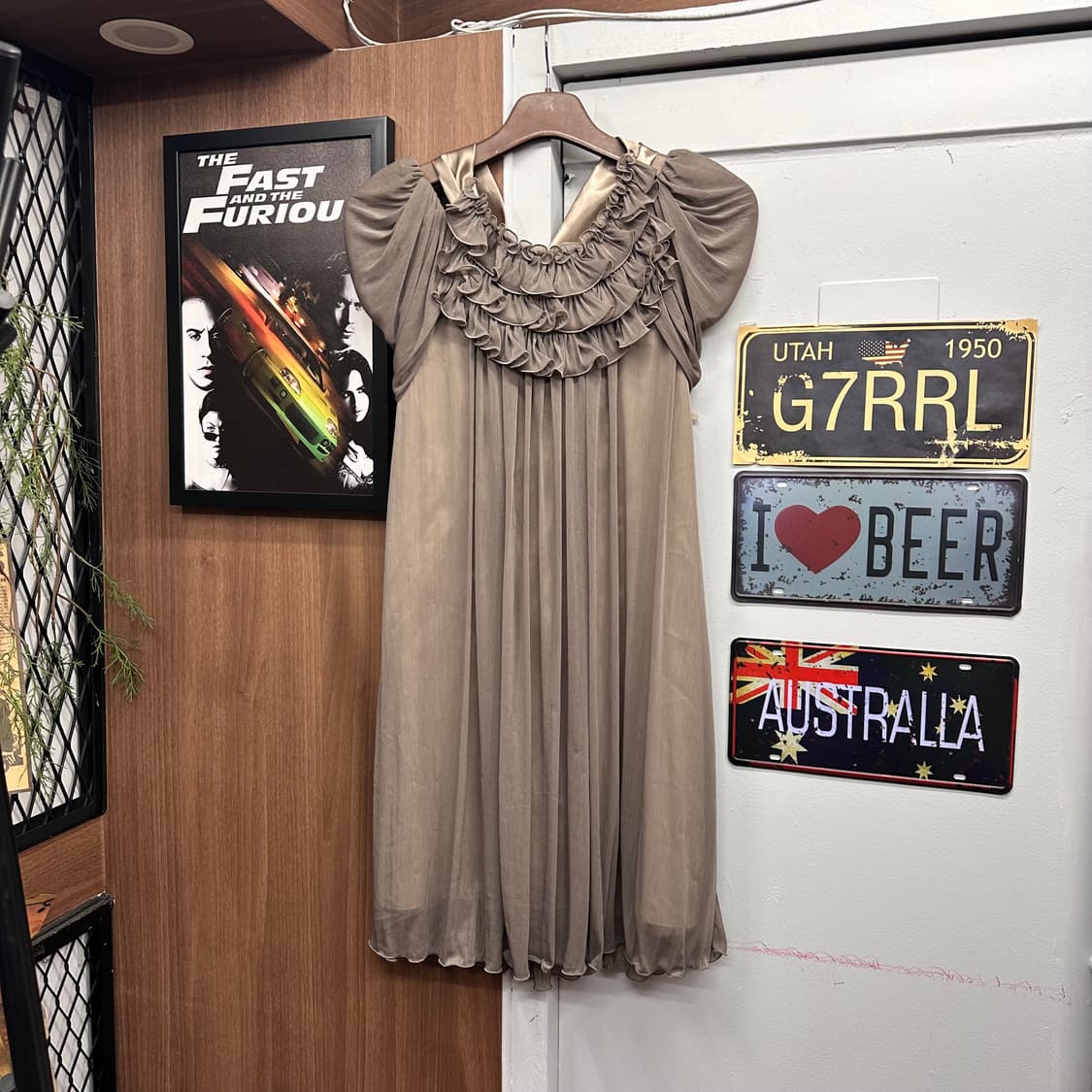 Beige Khaki Shirring long Dress 상품이미지2