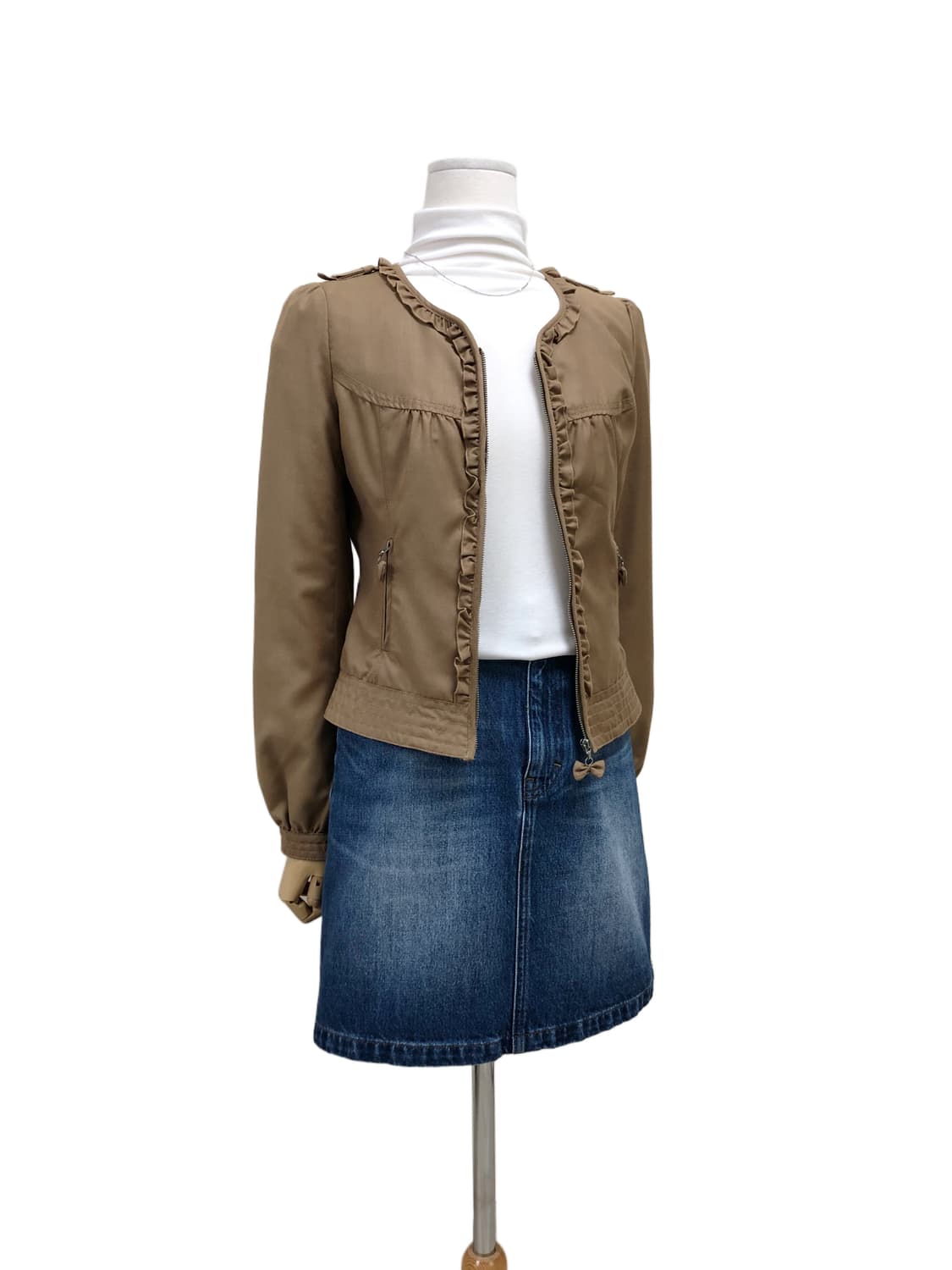 브라운 프릴 노카라 재킷 상품이미지3