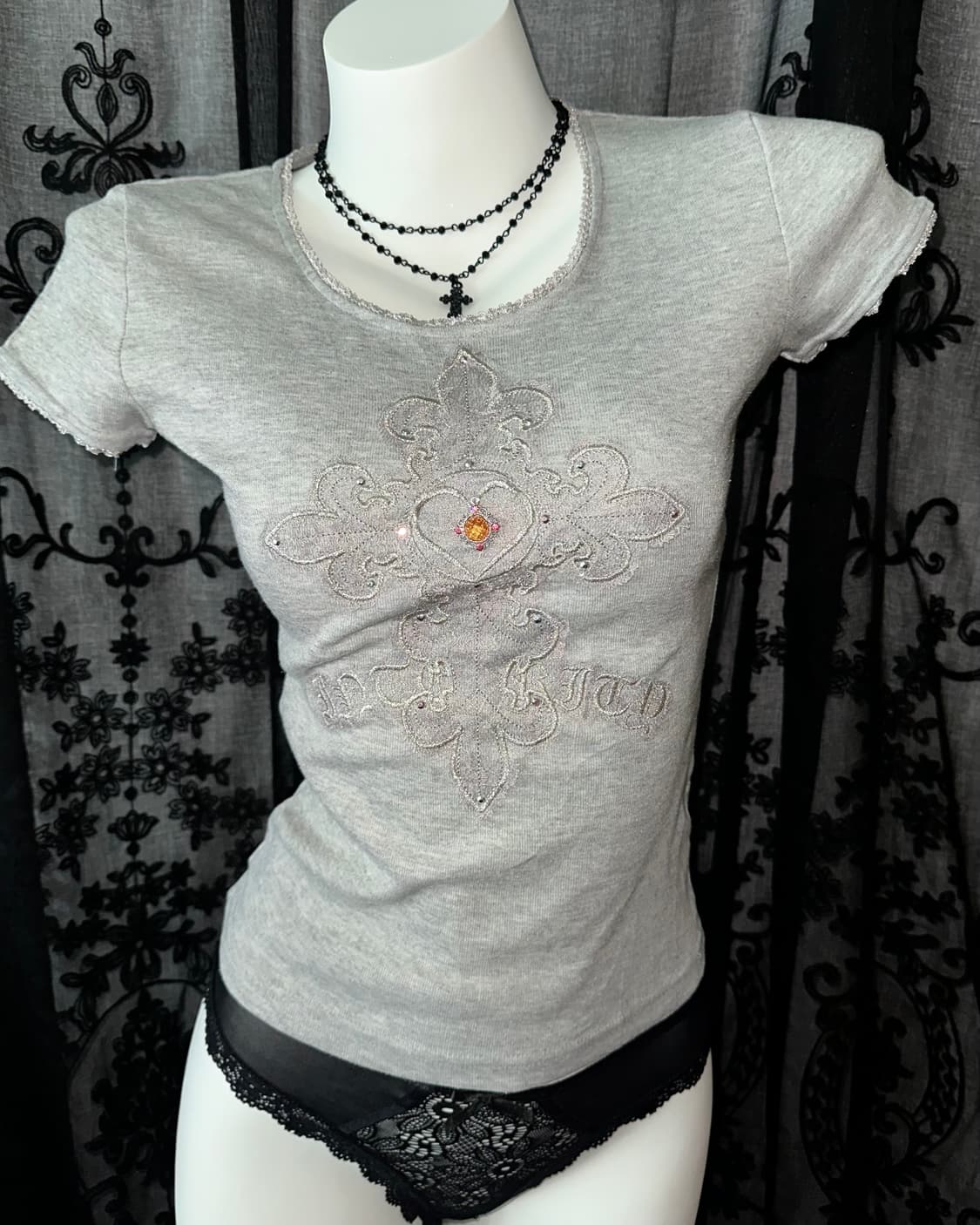 Gray cross cubic short-sleeved 상품이미지2