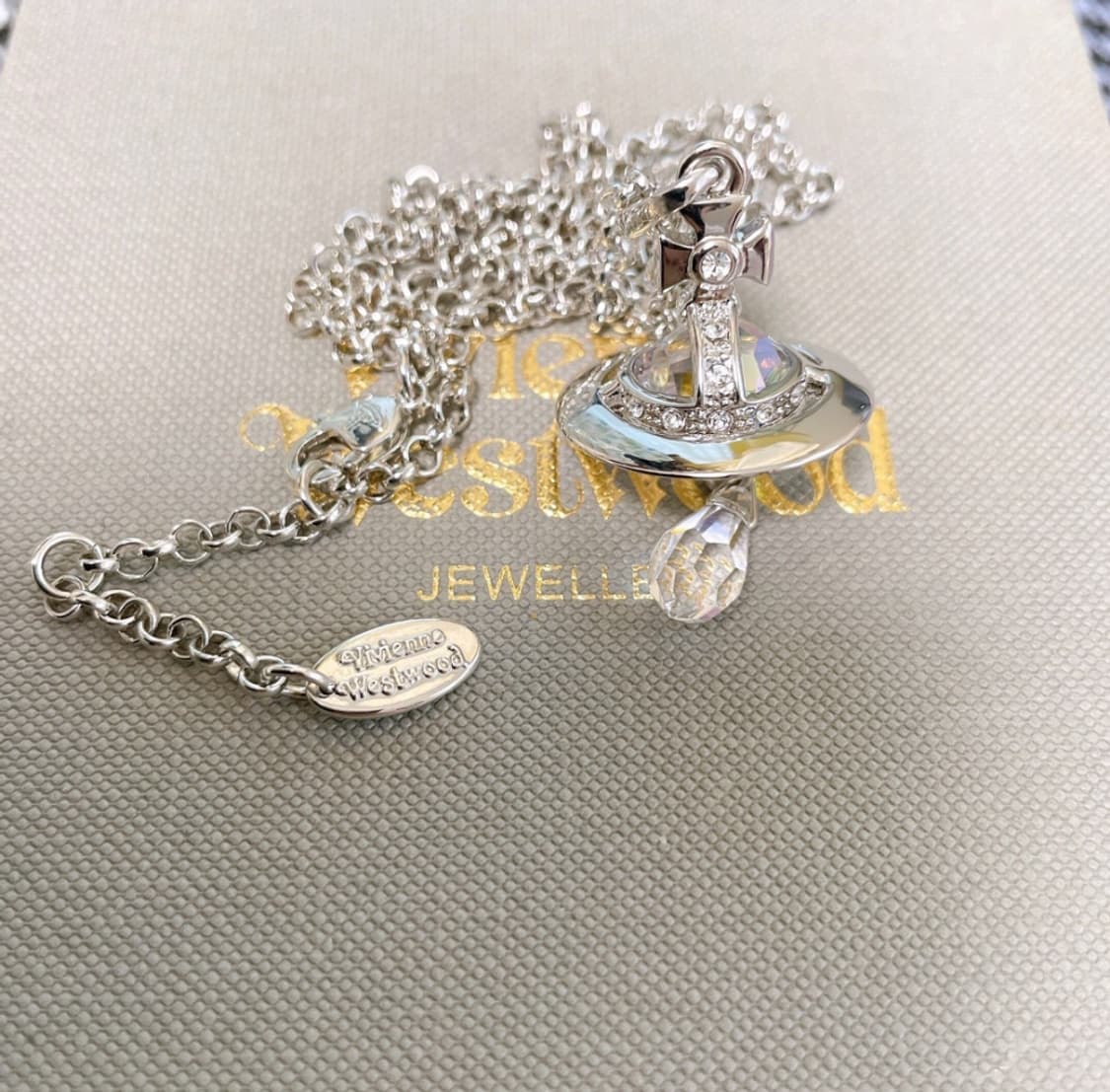 비비안 웨스트우드 아카이브 화이트크리스탈 3d 드롭 orb 팬던트 목걸이 상품이미지1