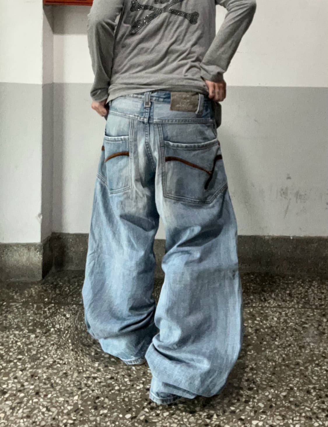 워크웨어 화이트 워싱 와이드 데님 팬츠 상품이미지1