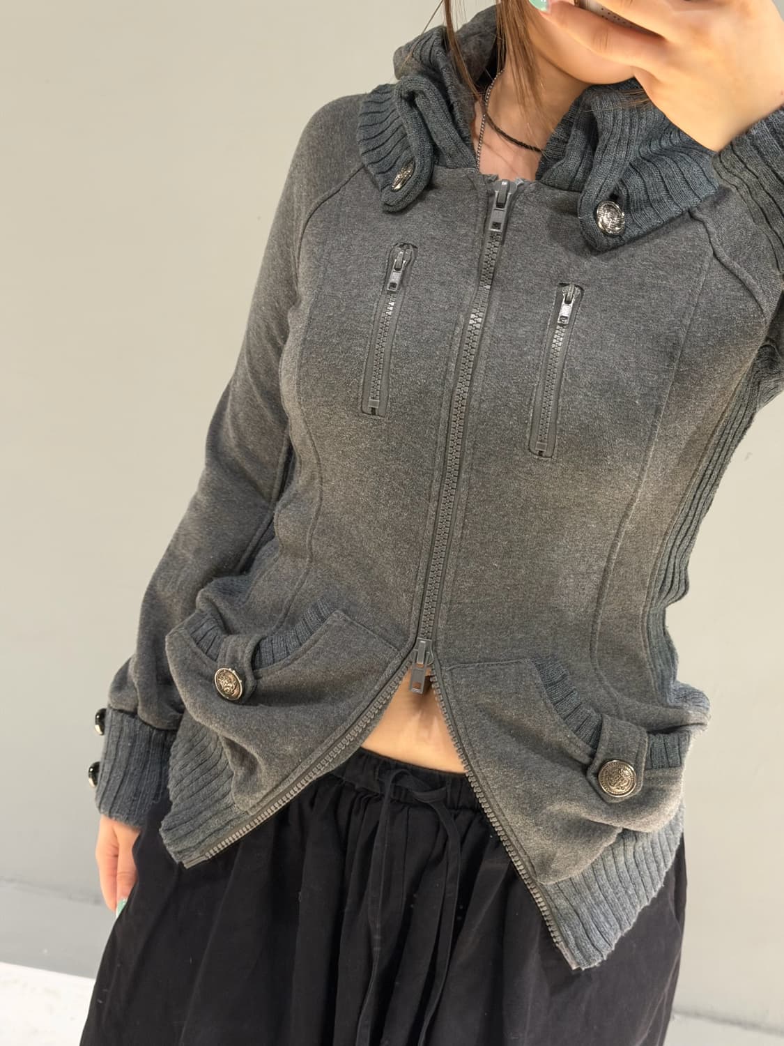 high-neck ribbed detail hood zip-up 상품이미지3