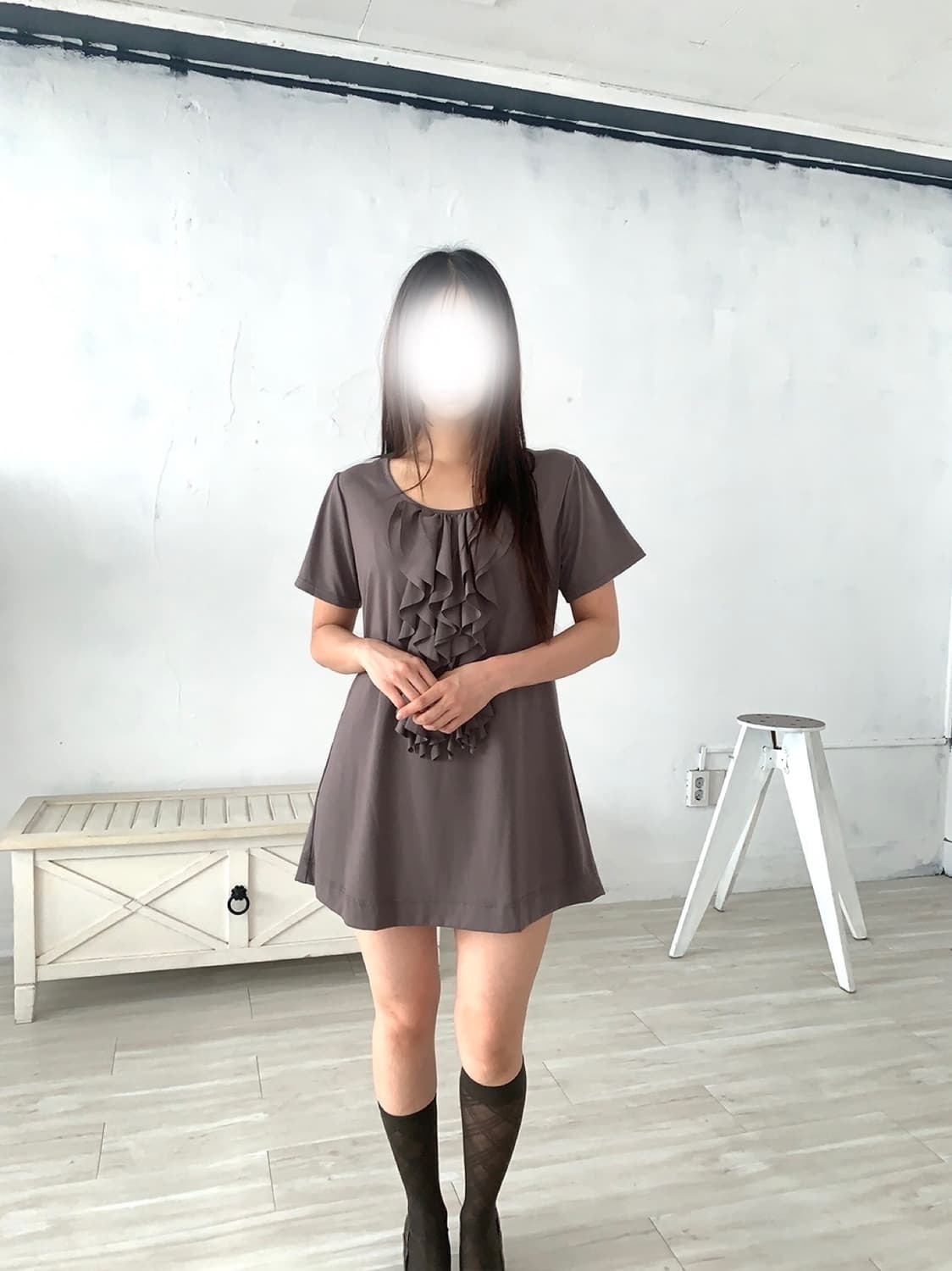 Dark Brown Ruffled Mini Dress 상품이미지4