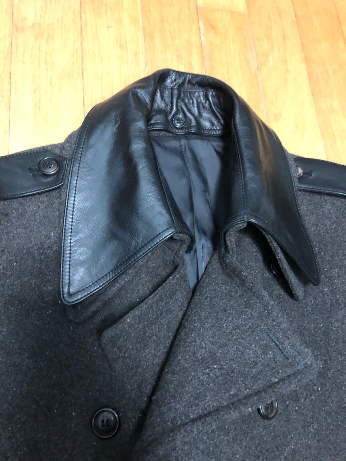 모아이코 가죽카라 벨트 더블코트 L 상품이미지2