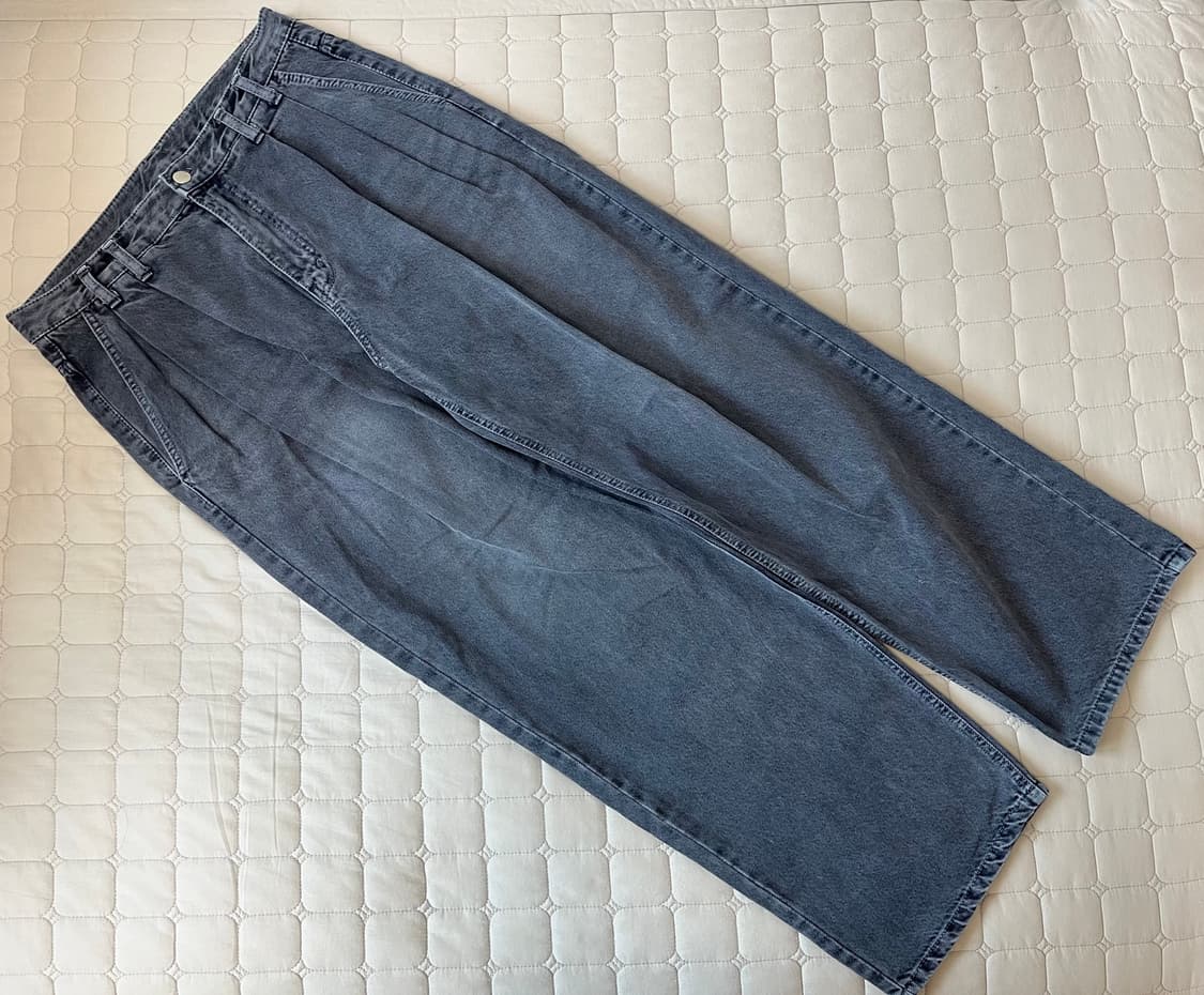 인템포무드 캣 브러시 와이드 투턱 데님 팬츠 L 상품이미지1