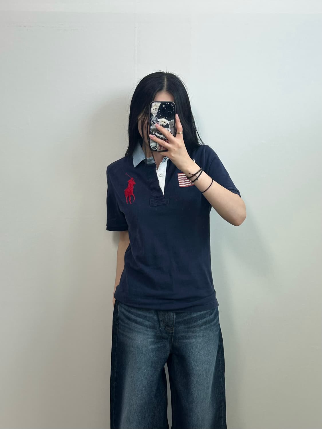 폴로 랄프로렌 빅포니 성조기 데님 카라 피케 반팔 카라 티셔츠 상품이미지1
