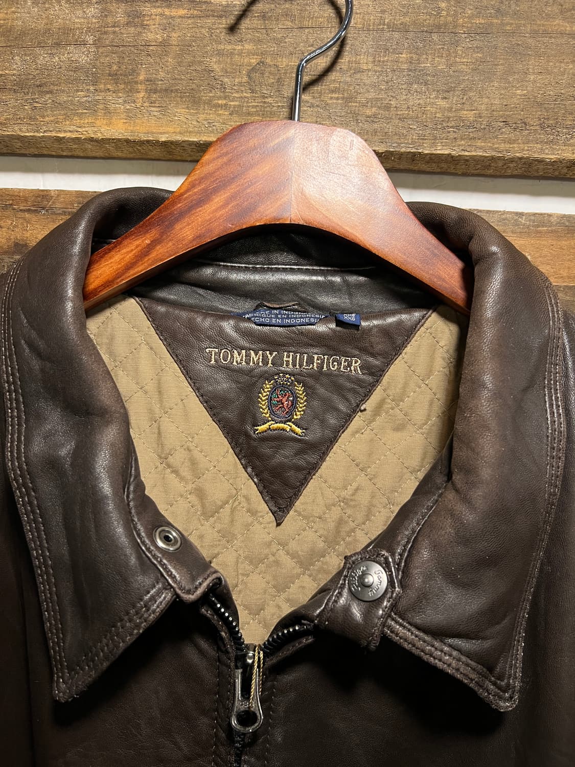 [2XL]90's 타미힐피거 USA 리얼레더 브라운 드리즐러 자켓 상품이미지2