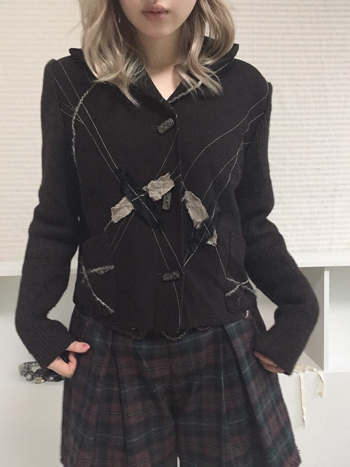 jpn vintage brown duffle patchwork hood  상품이미지5