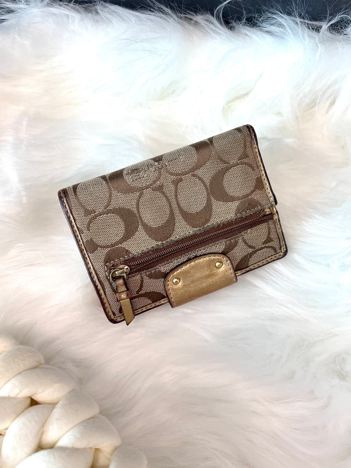 90s coach 시그니처 턴락 골드 캔버스 레더 월렛 반지갑 상품이미지3