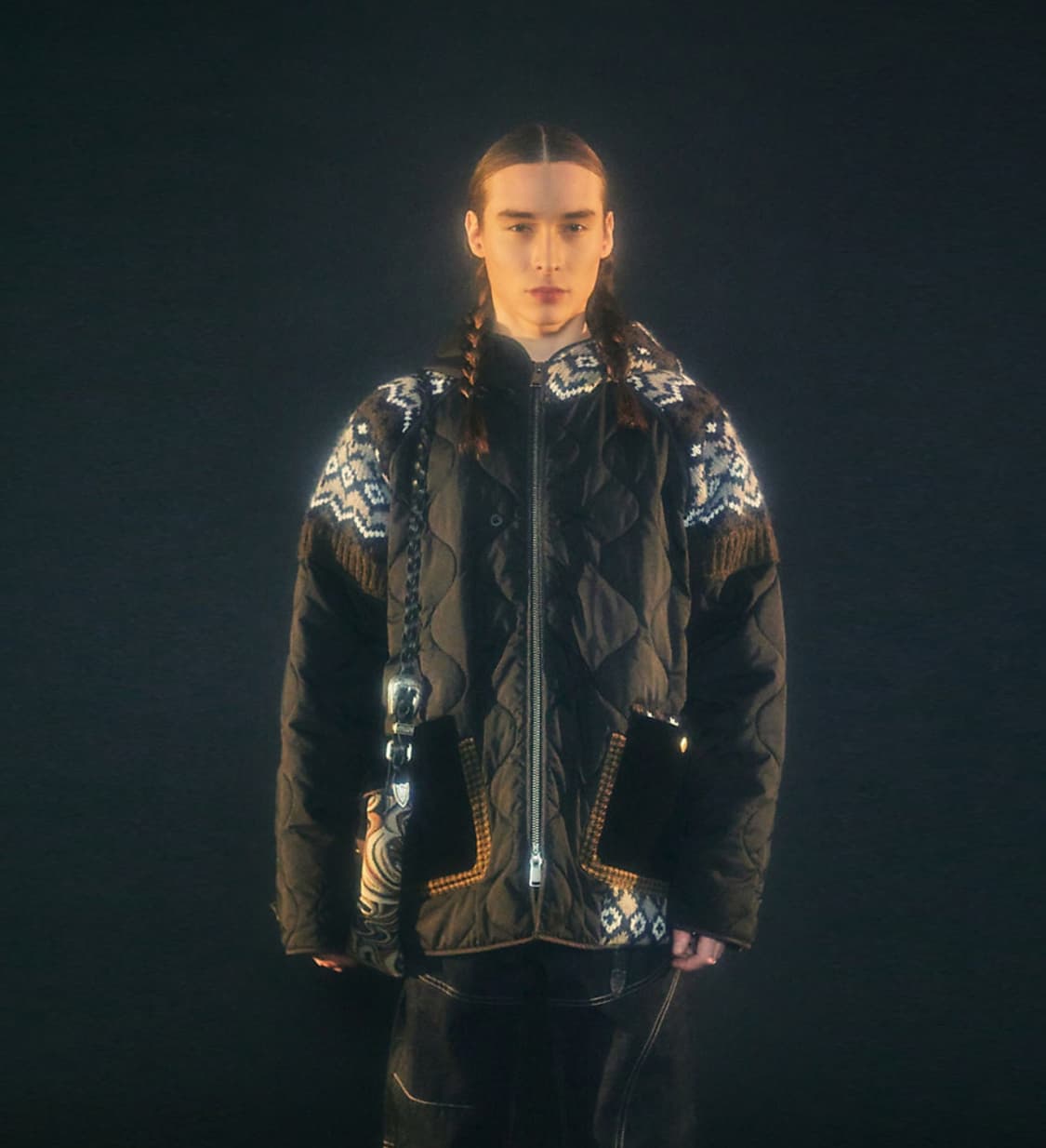 엔더슨벨 22FW 니트 패치 퀼티드 점퍼 블랙  상품이미지2