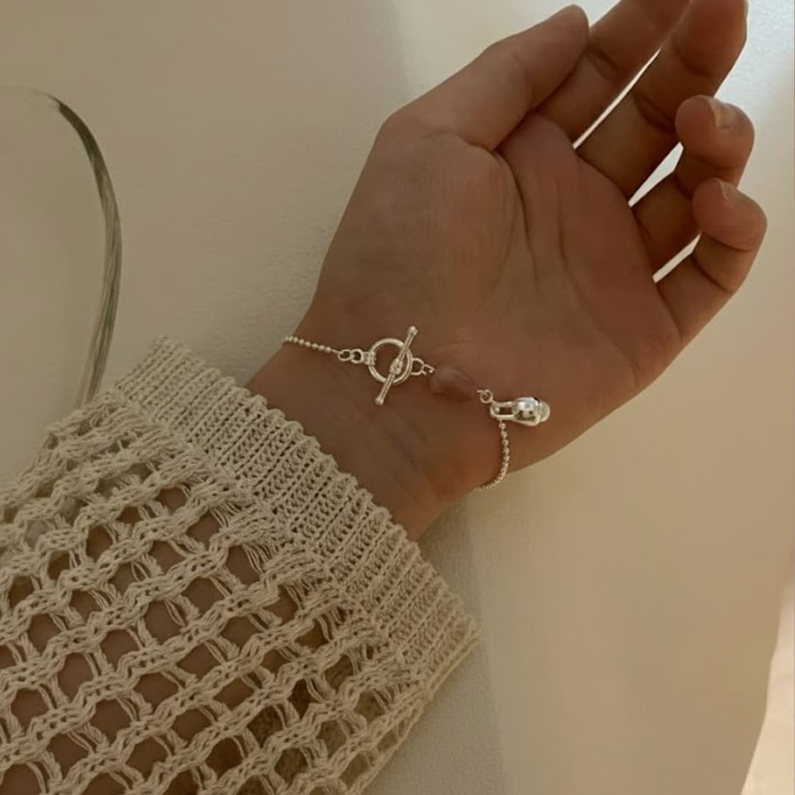 925 Silver)Pebble Drop Bracelet (핑크,그레이) 상품이미지1