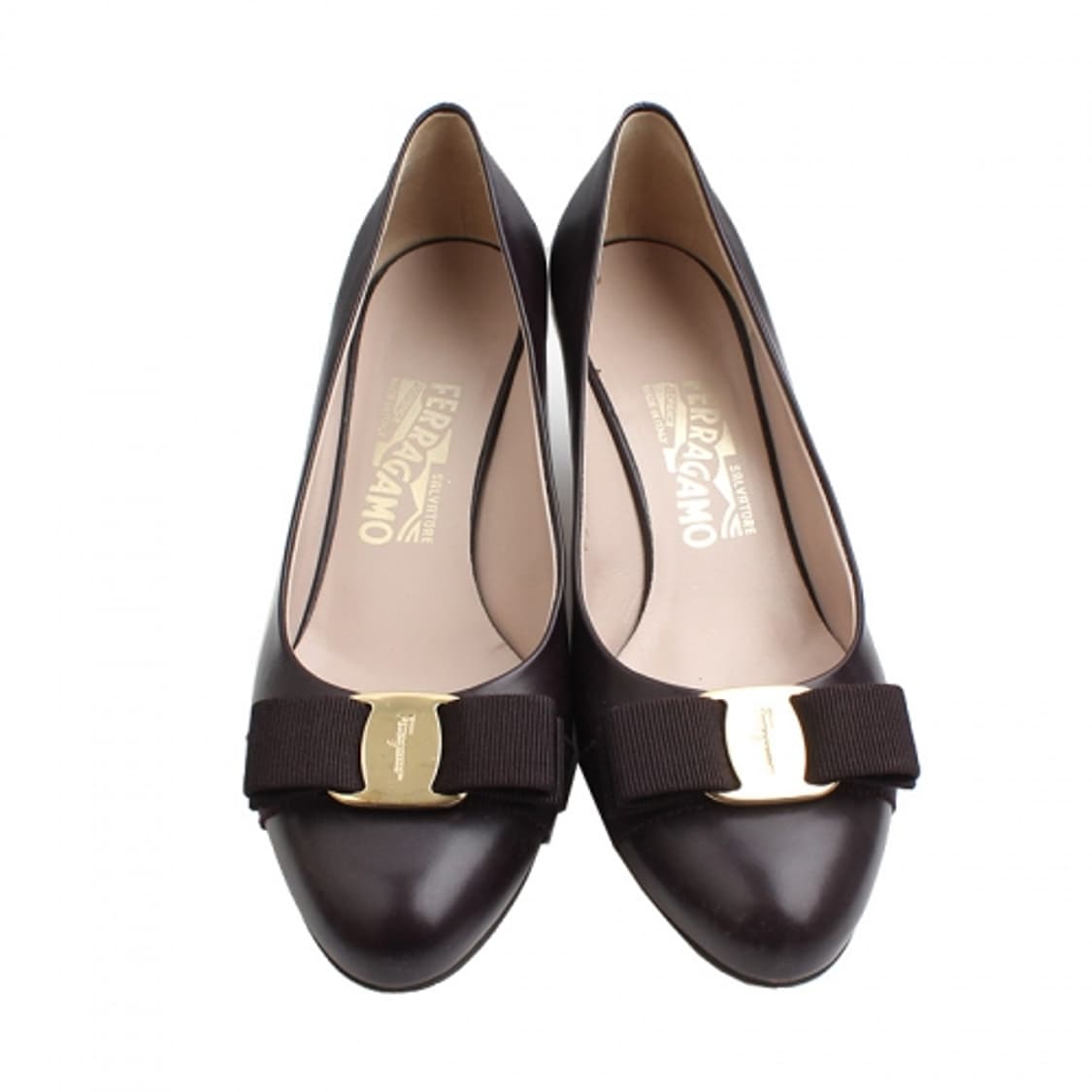 페라가모 금장 바라 다크브라운 레더 펌프스 (6 1/2 D) 상품이미지2