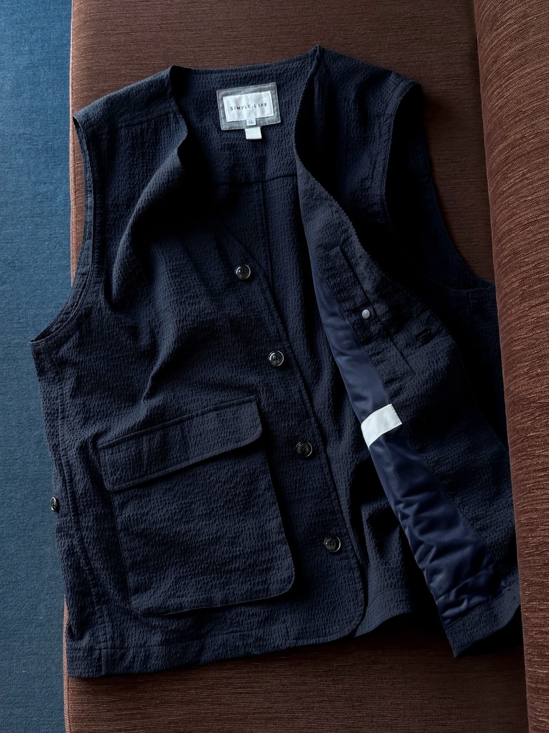 Cotton sucker fabric work design vest 상품이미지1