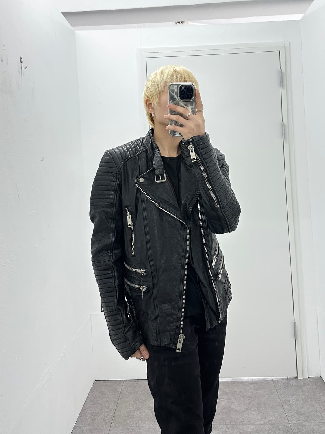 Sheepskin leather motor double zip jacke 상품이미지2