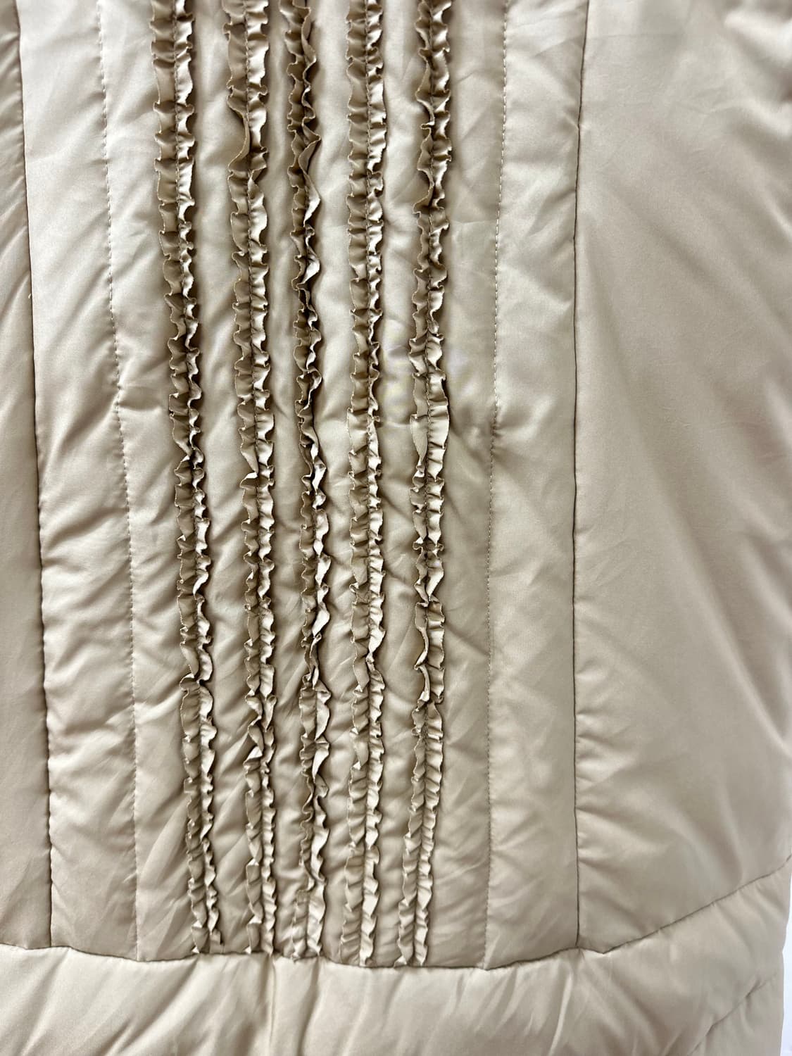 일본빈티지 베이지 퍼 카라 셔링 러플 디테일 롱 패딩 코트 상품이미지5