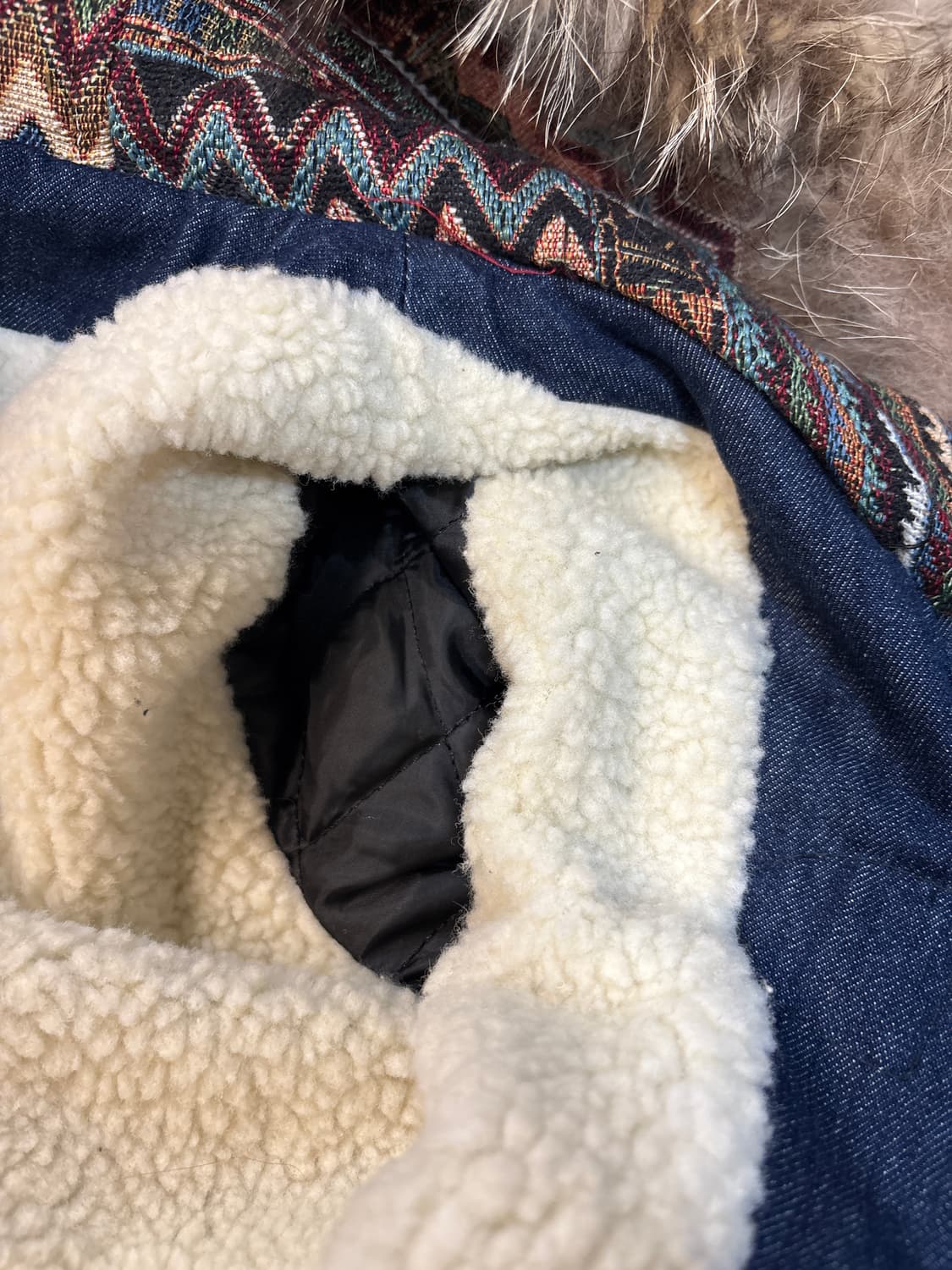 여성 빈티지 보헤미안 모리 패치 자수 Y2k 퍼 데님 더플 코트 상품이미지9