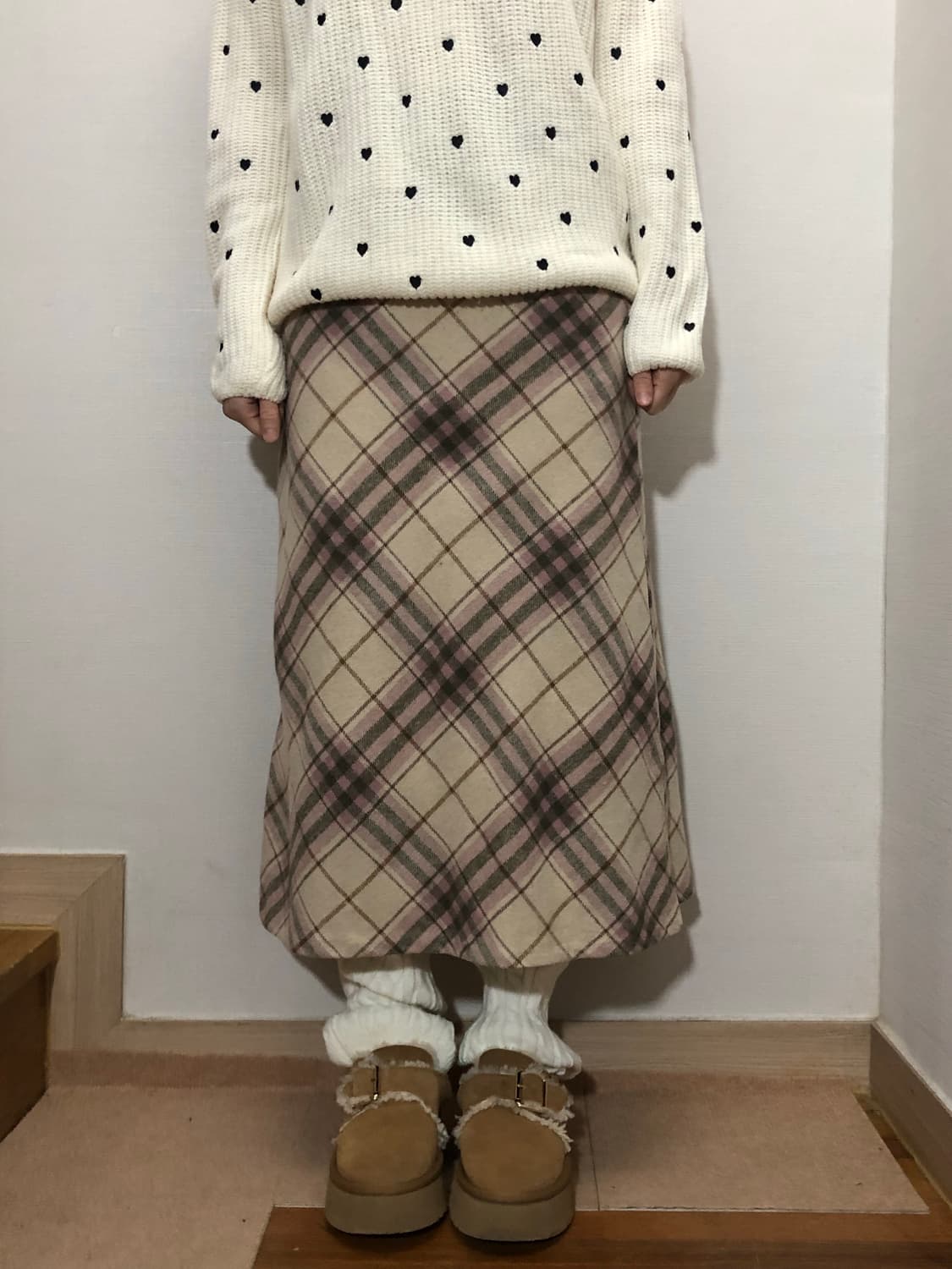 빈티지 화이트 핑크 울 롱 스커트 상품이미지4