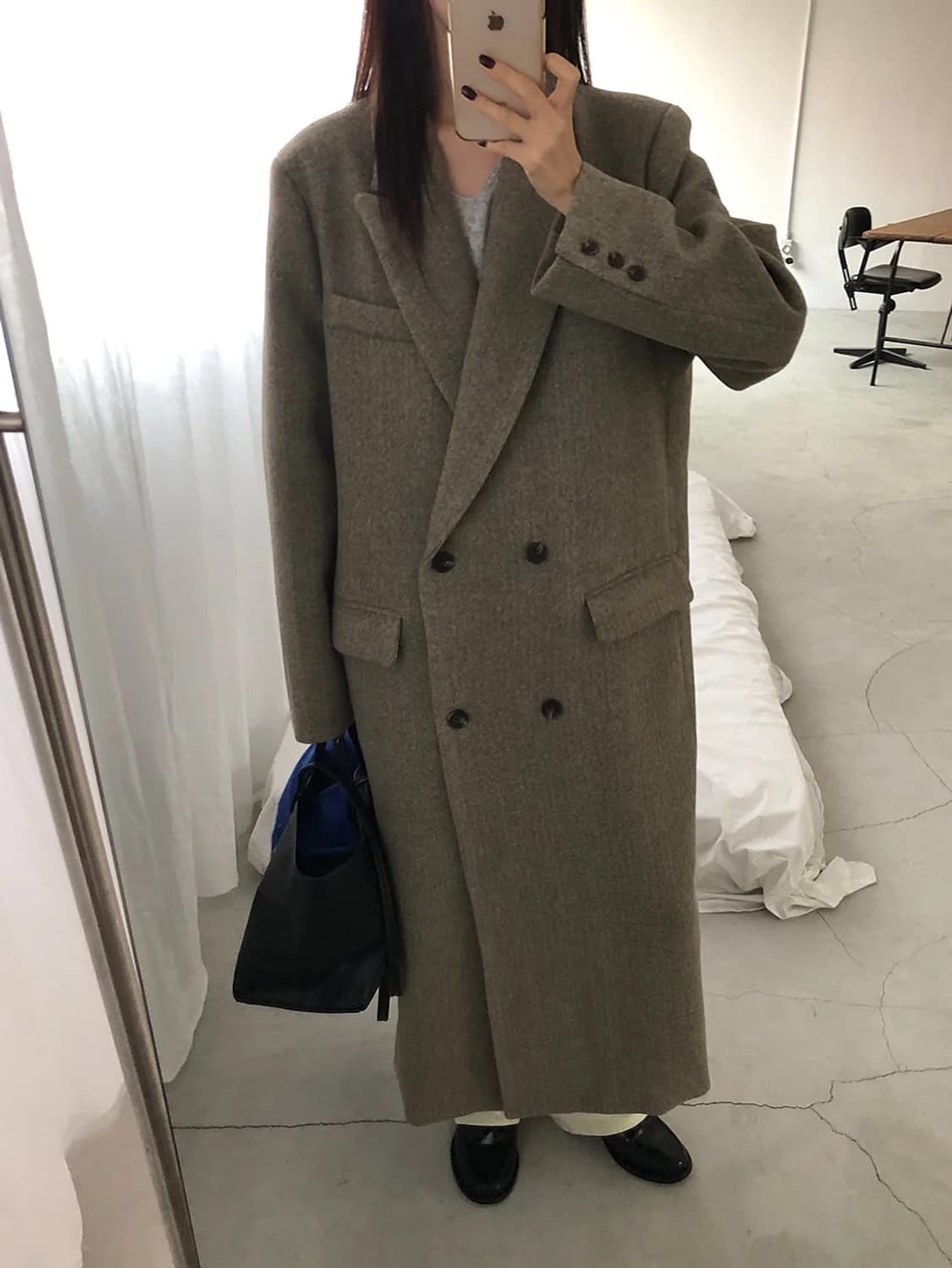 하운드체크 베이지 브라운 맥시 롱코트 상품이미지9