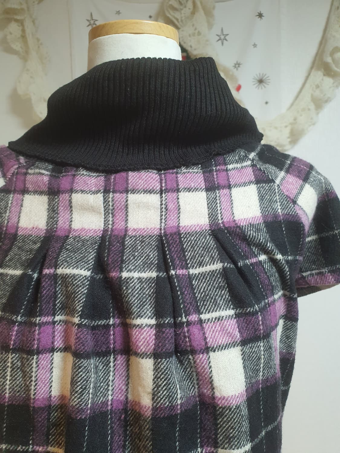 [모리걸] 모직 체크 패턴 반팔 원피스 상품이미지2