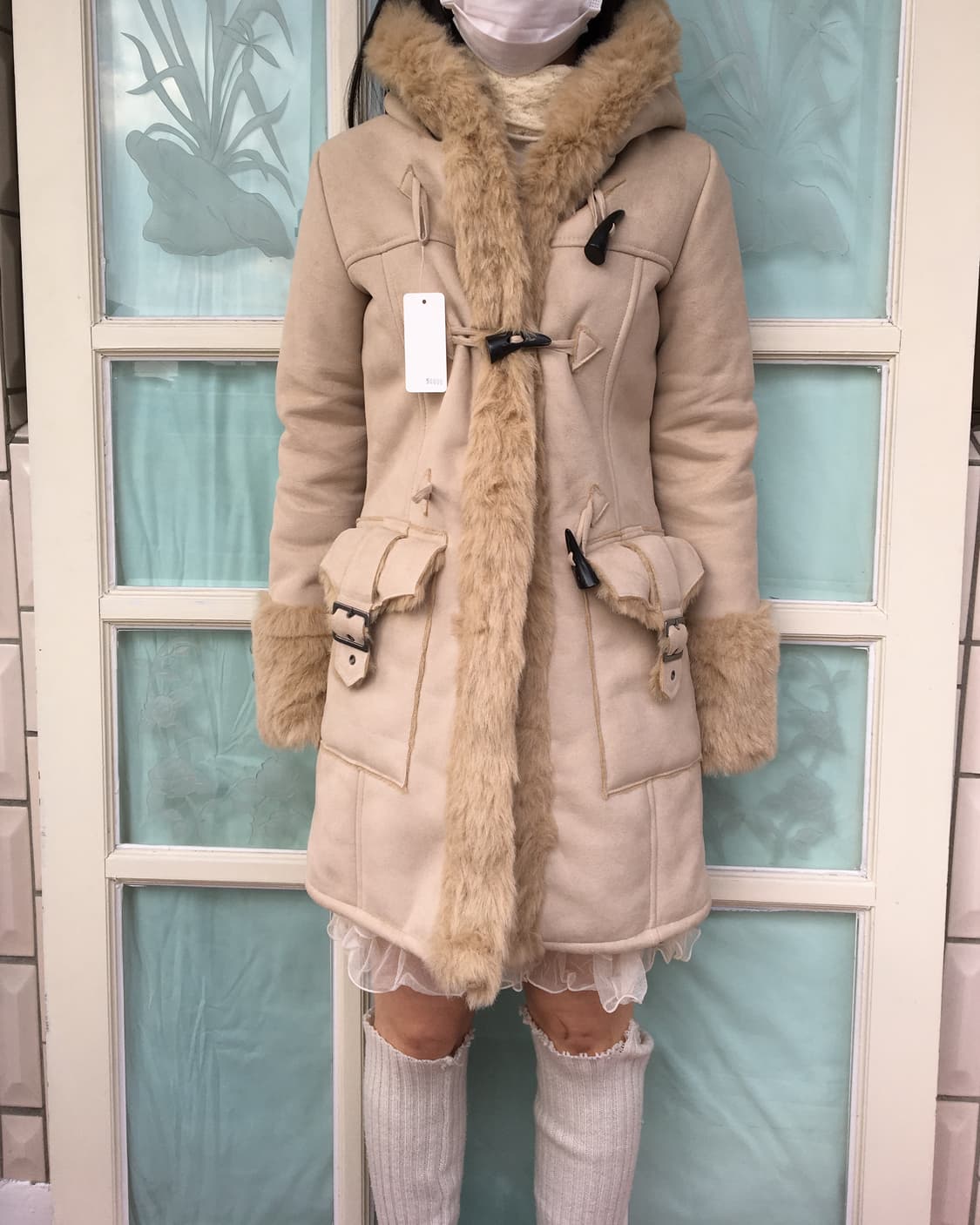 Fake fur duffle button hood coat 상품이미지1