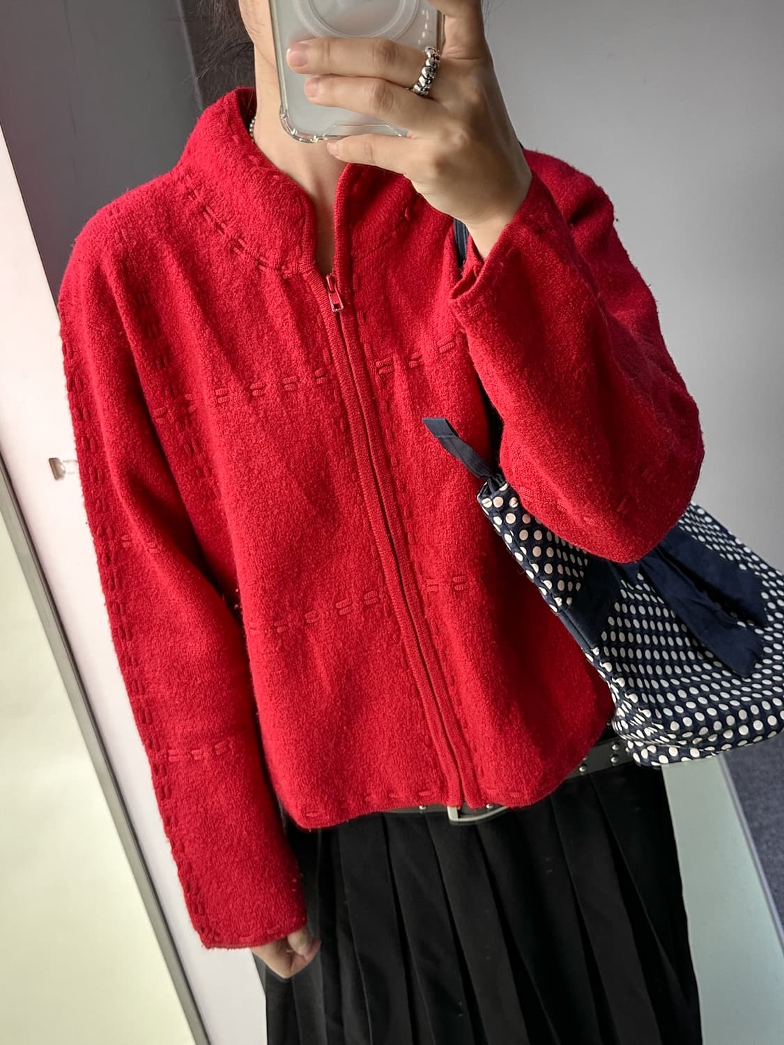 red wool stitch zip knit 상품이미지1