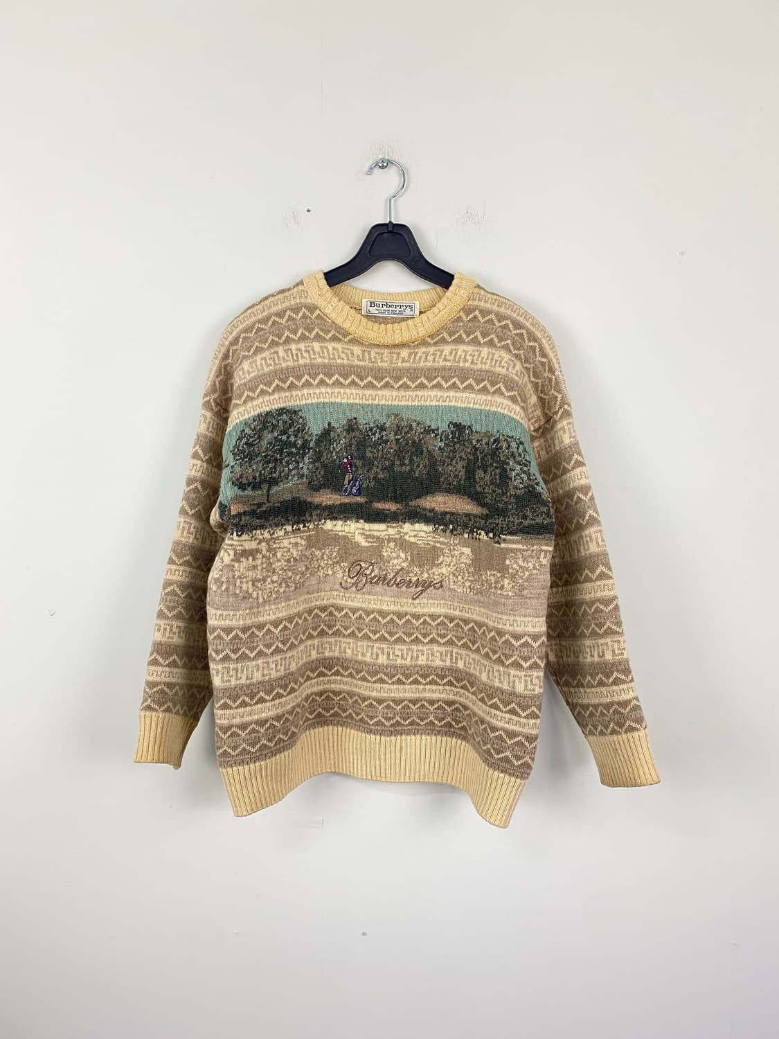 버버리 90s 골프맨 에스닉 울 니트 스웨터 L 상품이미지1