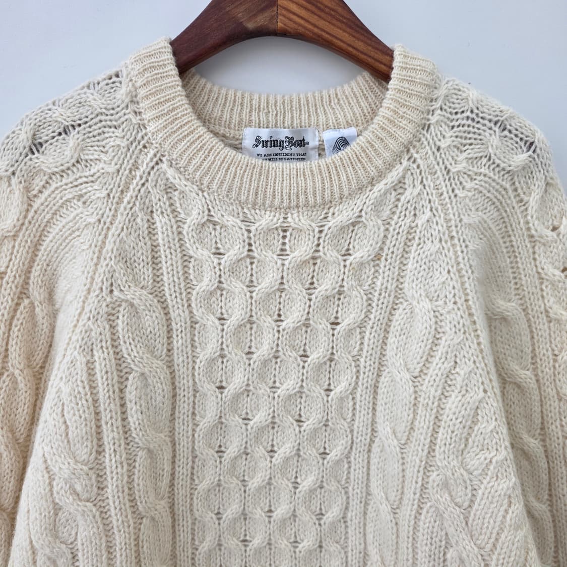 Swing Beat 울100% 아이보리 피셔맨 케이블 니트 상품이미지3