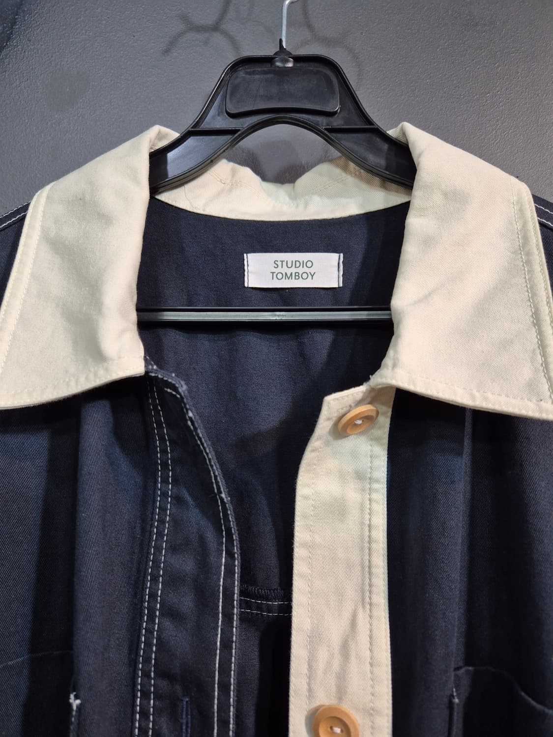 스튜디오톰보이 데님 배색 롱 셔츠 원피스 프리사이즈 상품이미지3