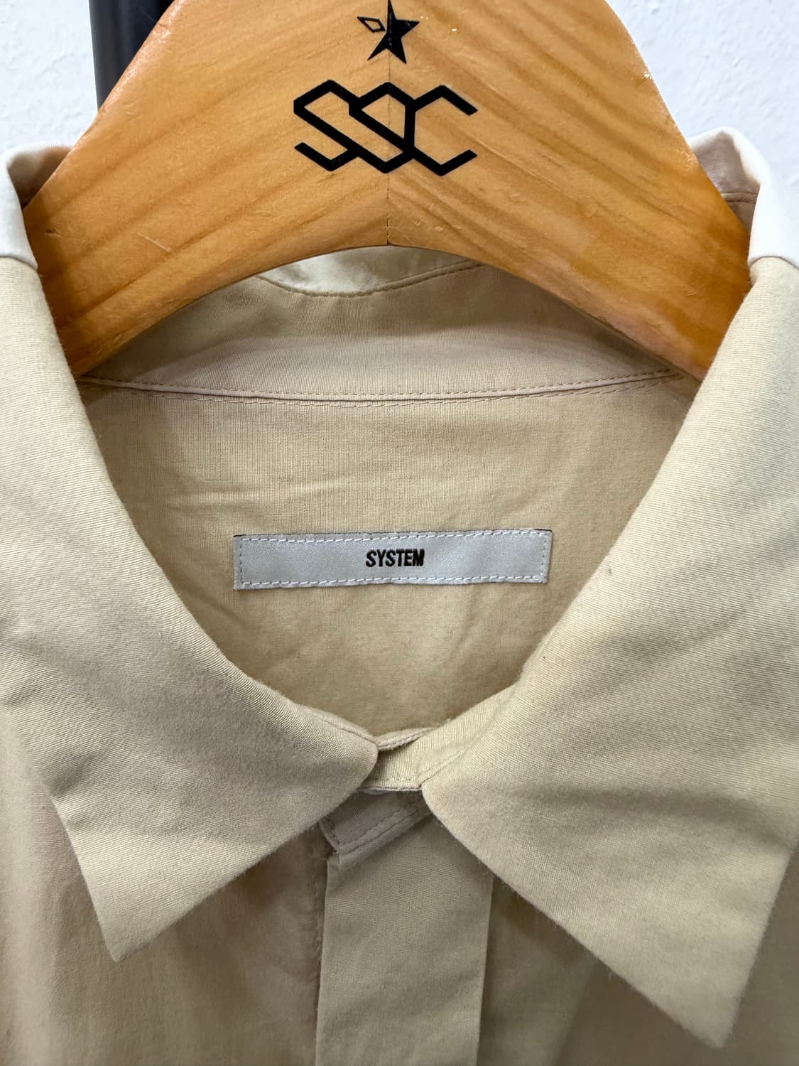 정품) 시스템옴므 한섬 베이지 배색 셔츠 95 상품이미지7