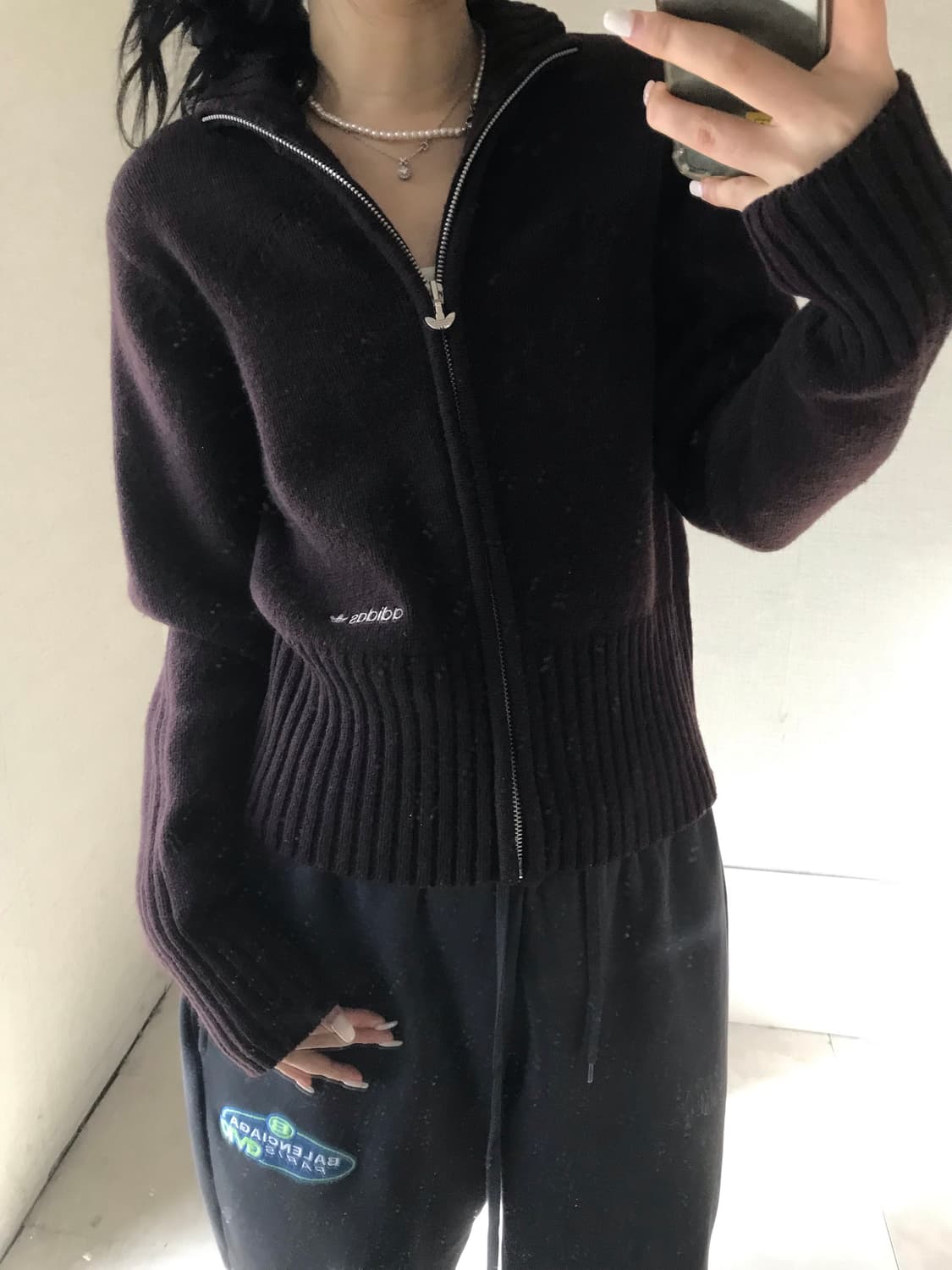 아디다스00s 버건디브라운 니트집업 상품이미지4