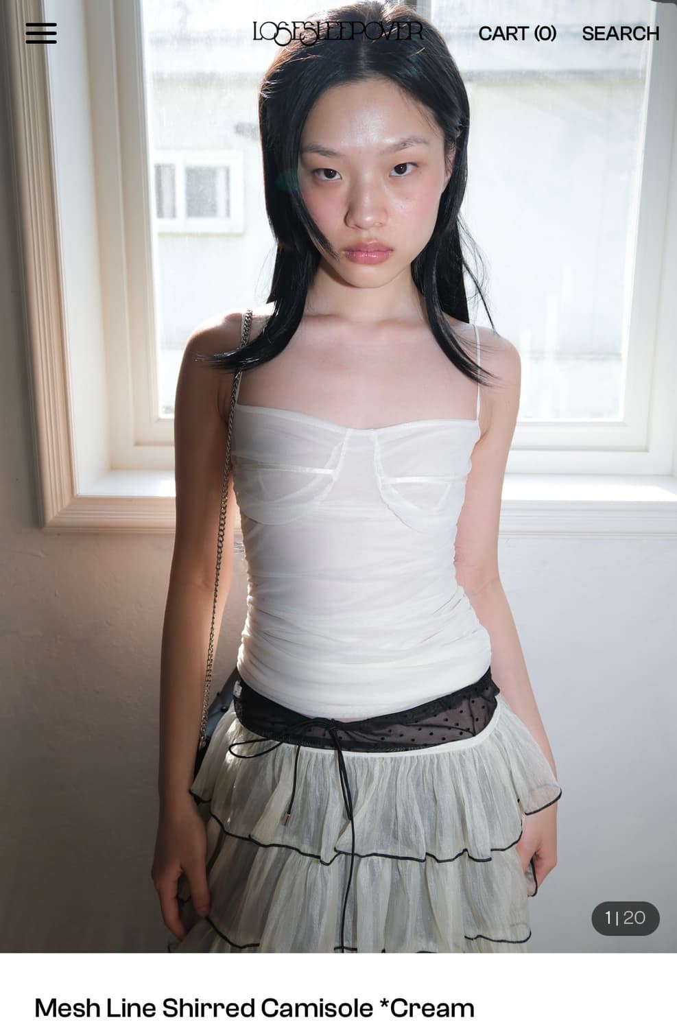 루즈슬립오버) Mesh Line Shirred Camisole Cream 상품이미지1