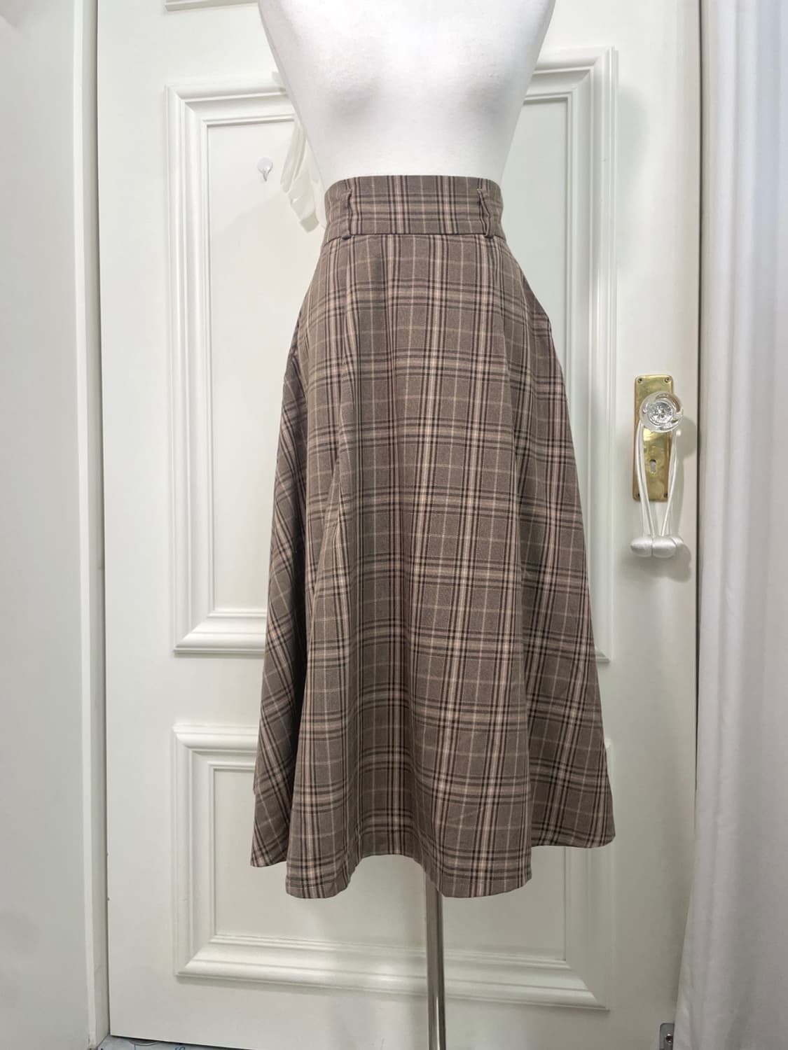pink brown check back banding skirt 상품이미지4