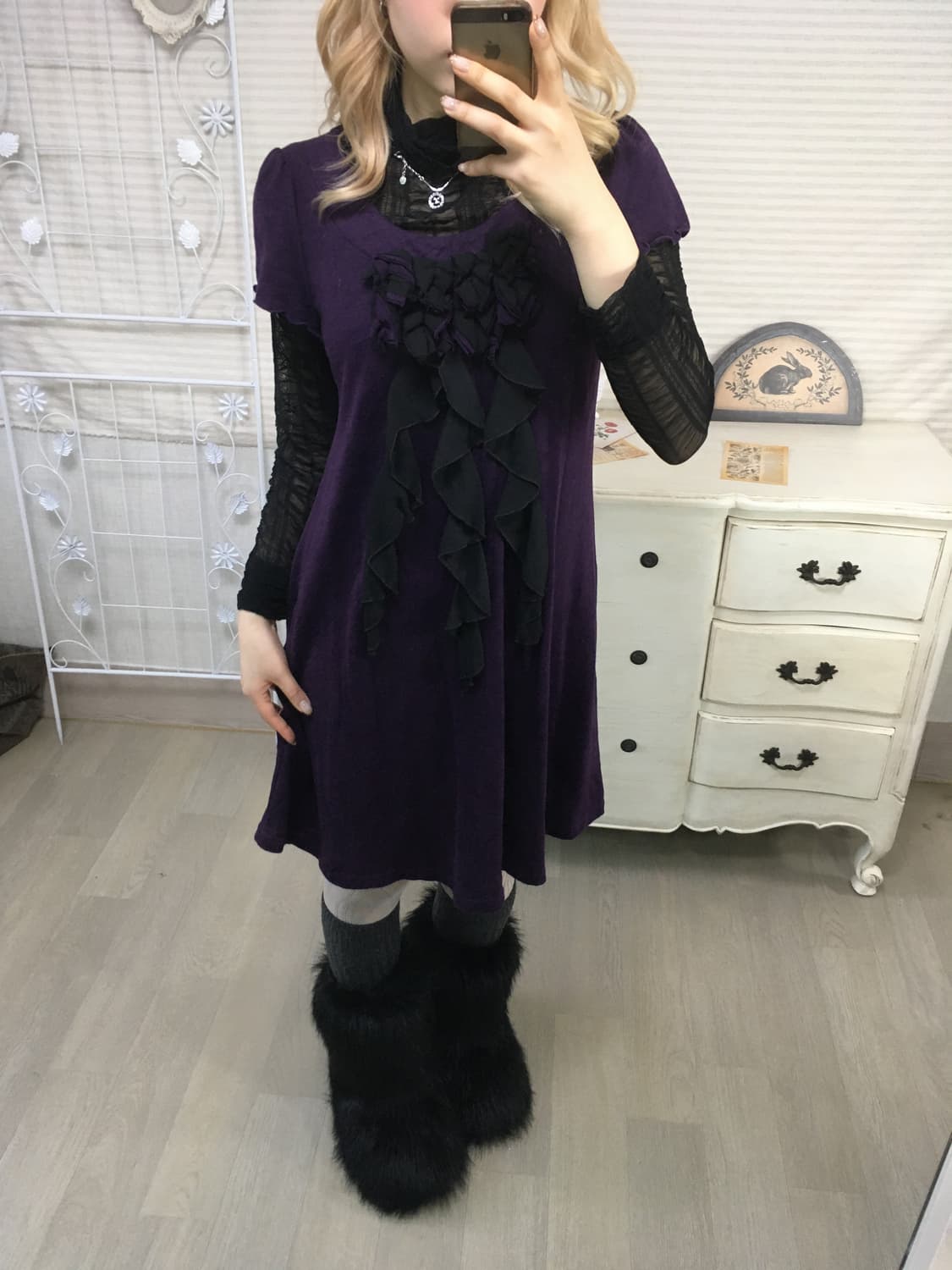 일본빈티지 퍼플 로맨틱 니트 원피스 상품이미지7