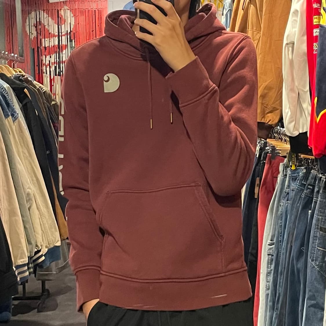 [IM] carhartt 칼하트 사이드 레터링 버건디 후드 상품이미지3
