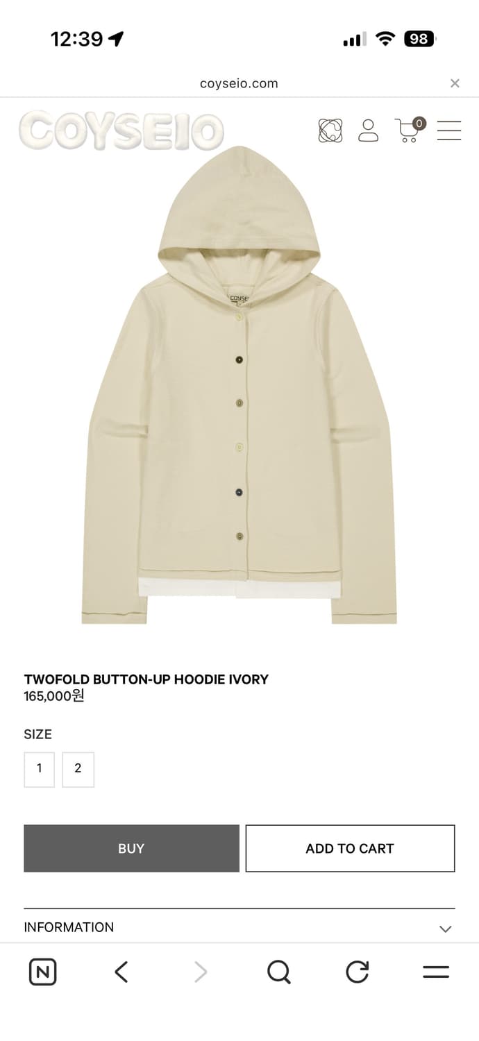 코이세이오 투폴드 버튼 업 후디 1사이즈 상품이미지1