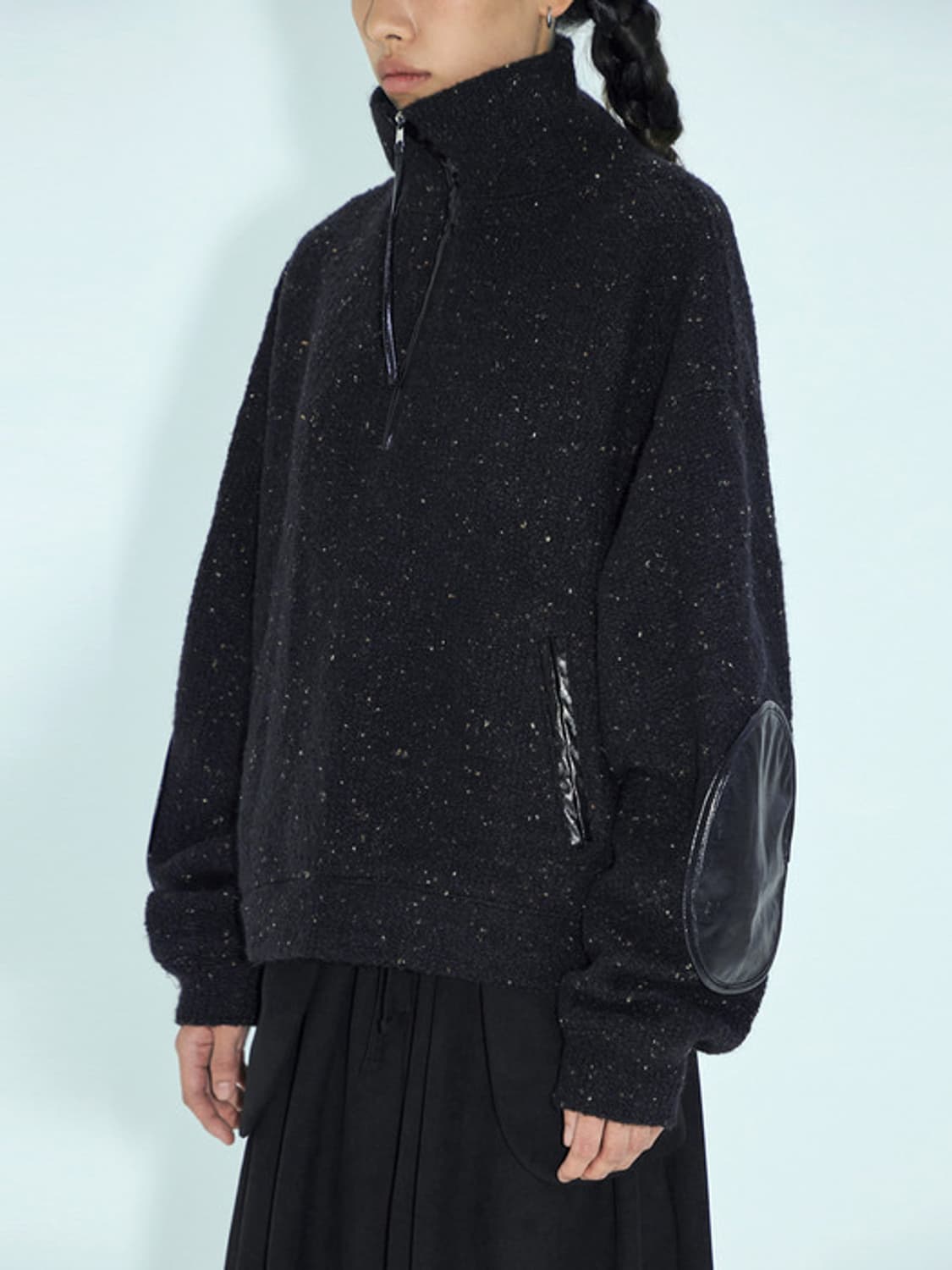 김미더영 G_FOIL LEATHER KNIT FULL_OVER/BLACK 상품이미지3