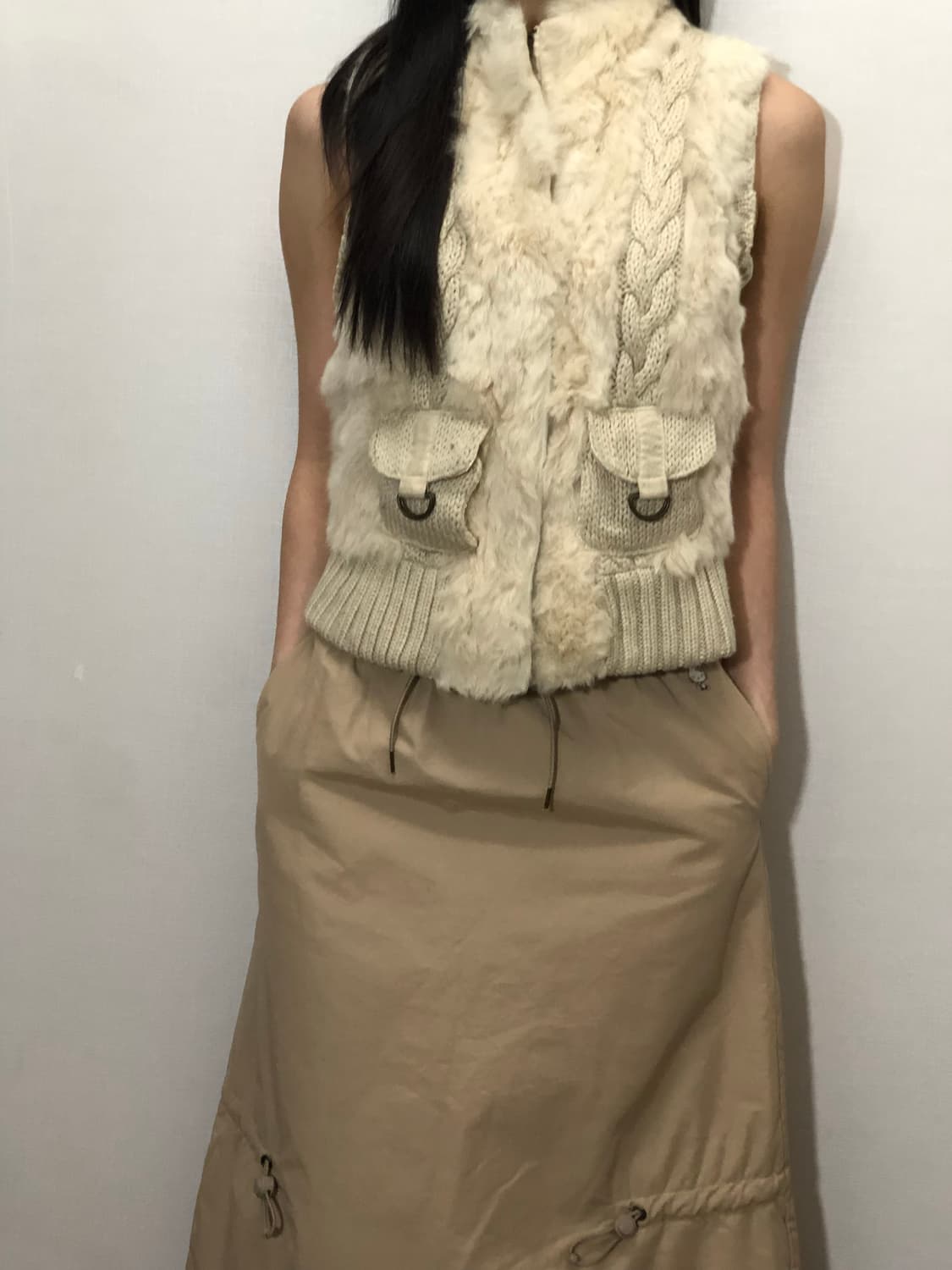 빈티지 아이보라 퍼 니트 집업 상품이미지3