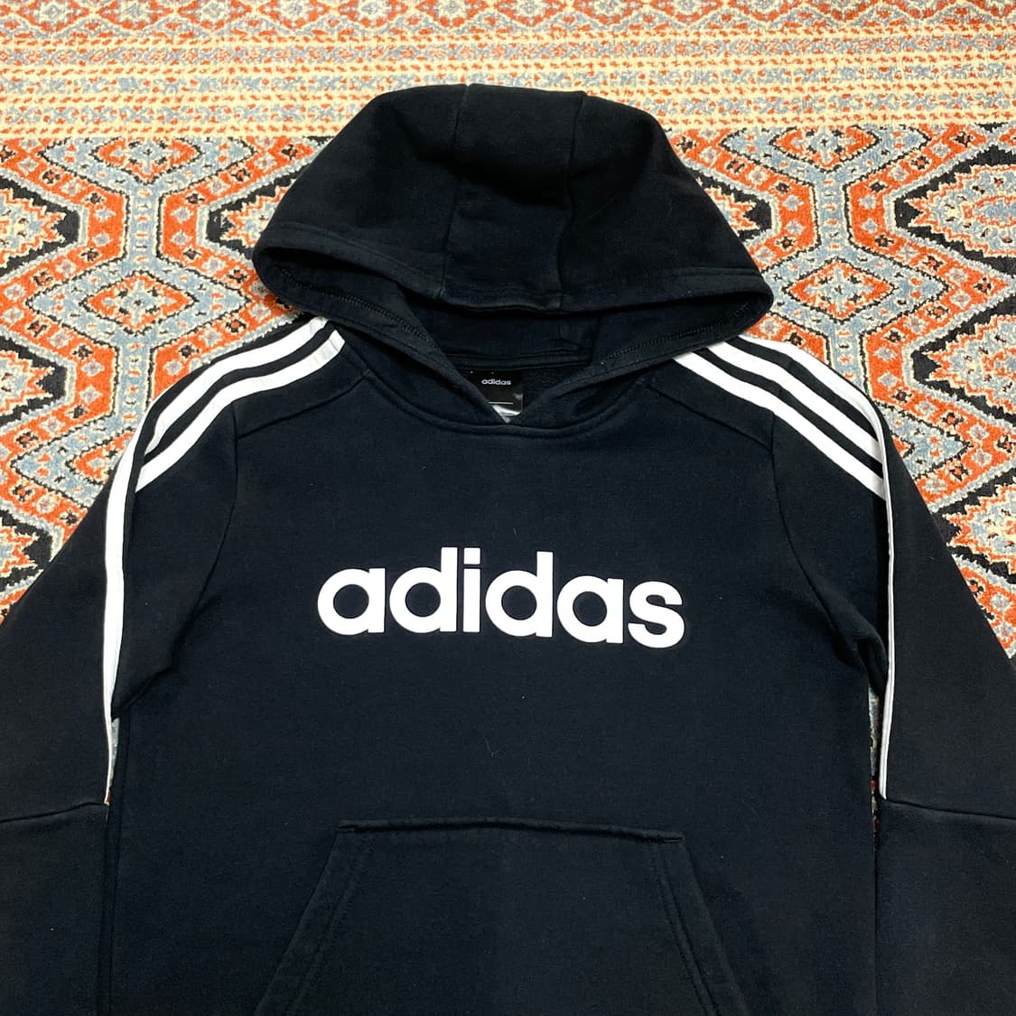  아디다스 삼선 빅로고 블랙 기모 후드티 여성S/140 상품이미지2