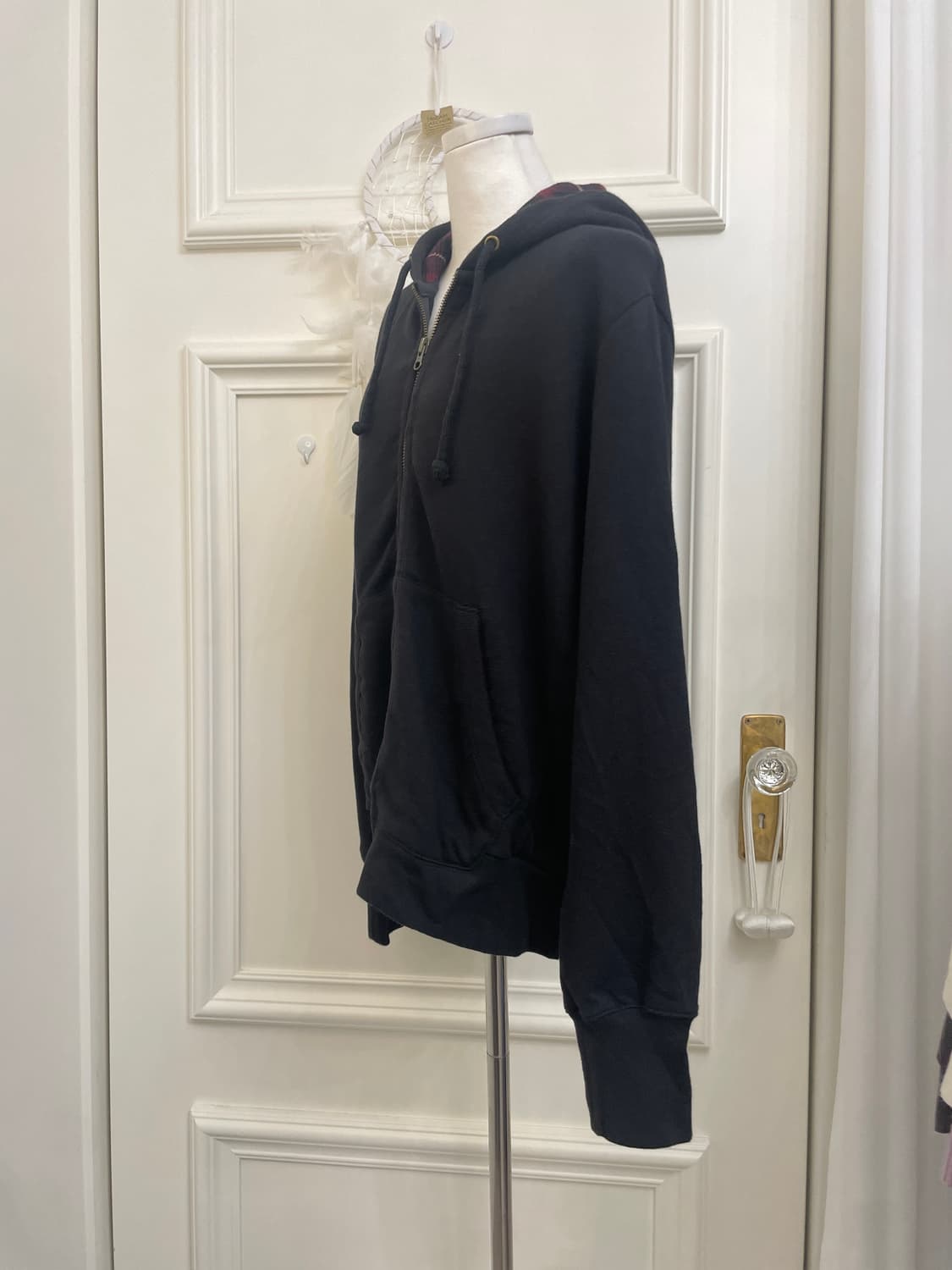 black hoodie check point over hoodie-zip 상품이미지2