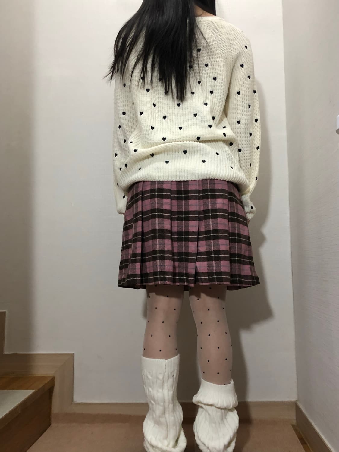 빈티지 핑크 브라운 체크 패턴 스커트 상품이미지7