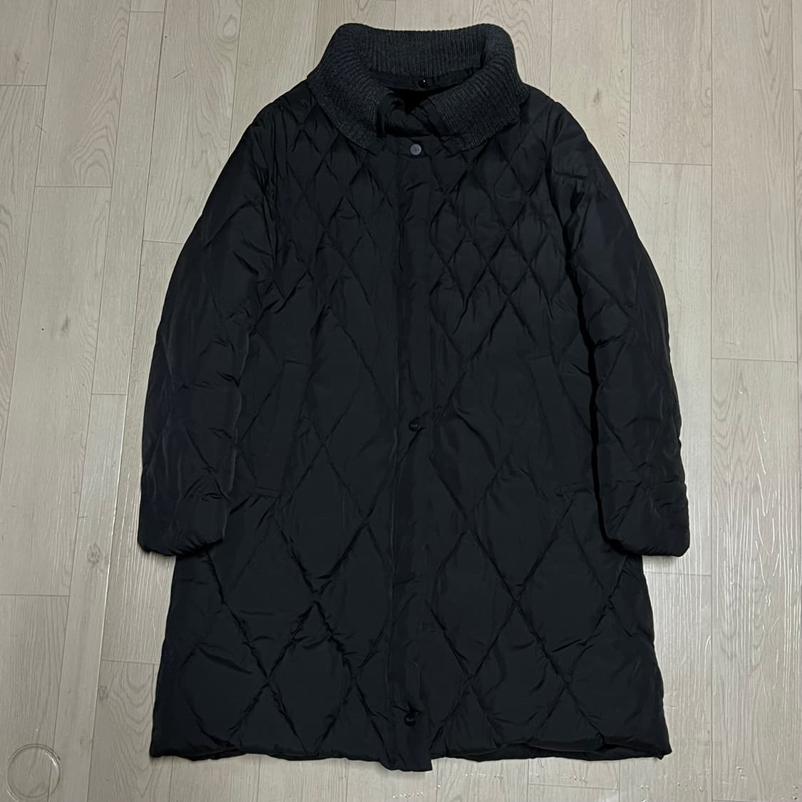 NnF 스웨터 넥트리밍 퀼팅 롱패딩 점퍼 [블랙] 100-165(88) 상품이미지1