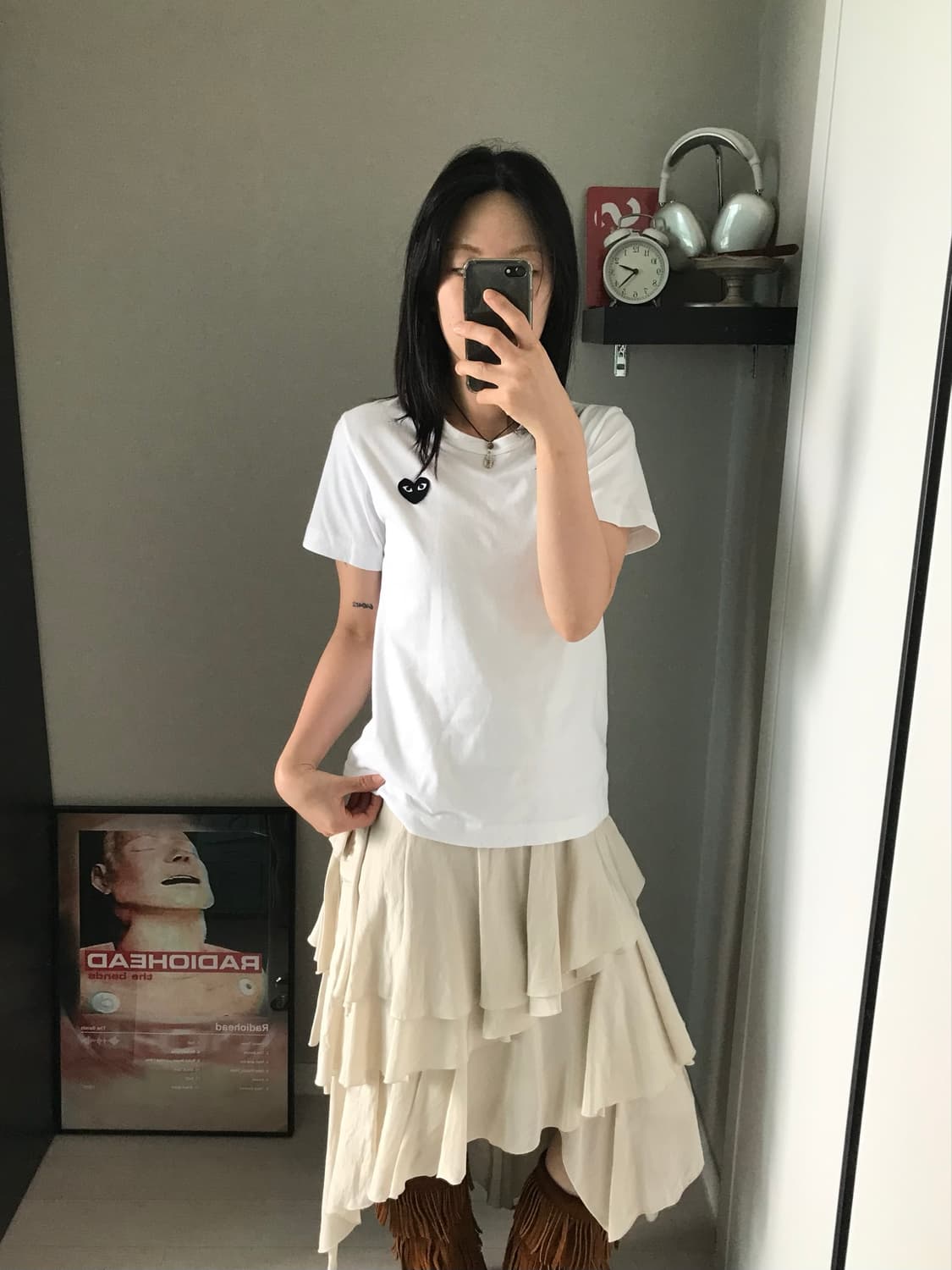 꼼데가르송 블랙하트 와펜 화이트 반팔티 상품이미지1