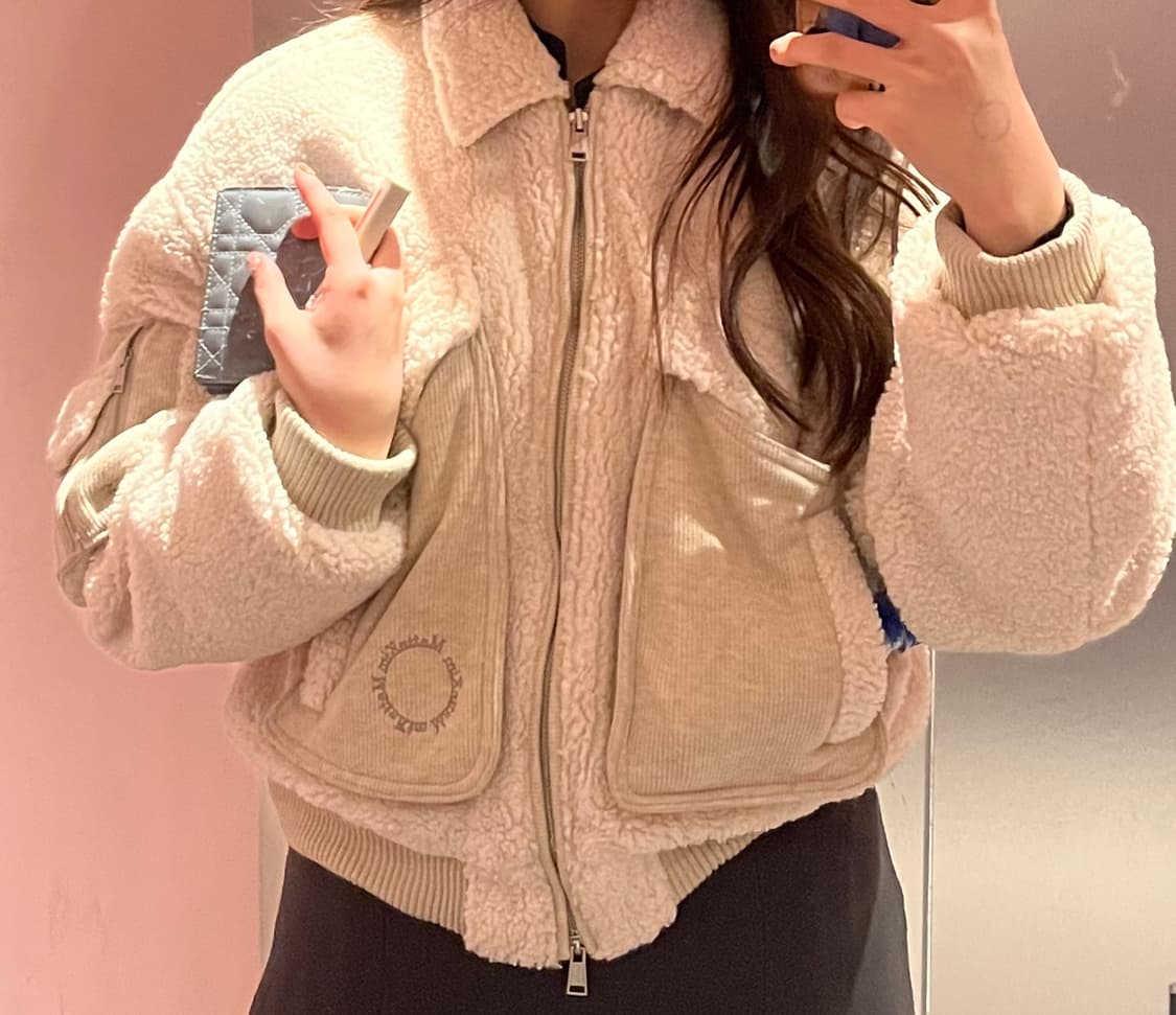 마뗑킴 니트 믹스드 테디 크롭 점퍼 베이지 상품이미지3