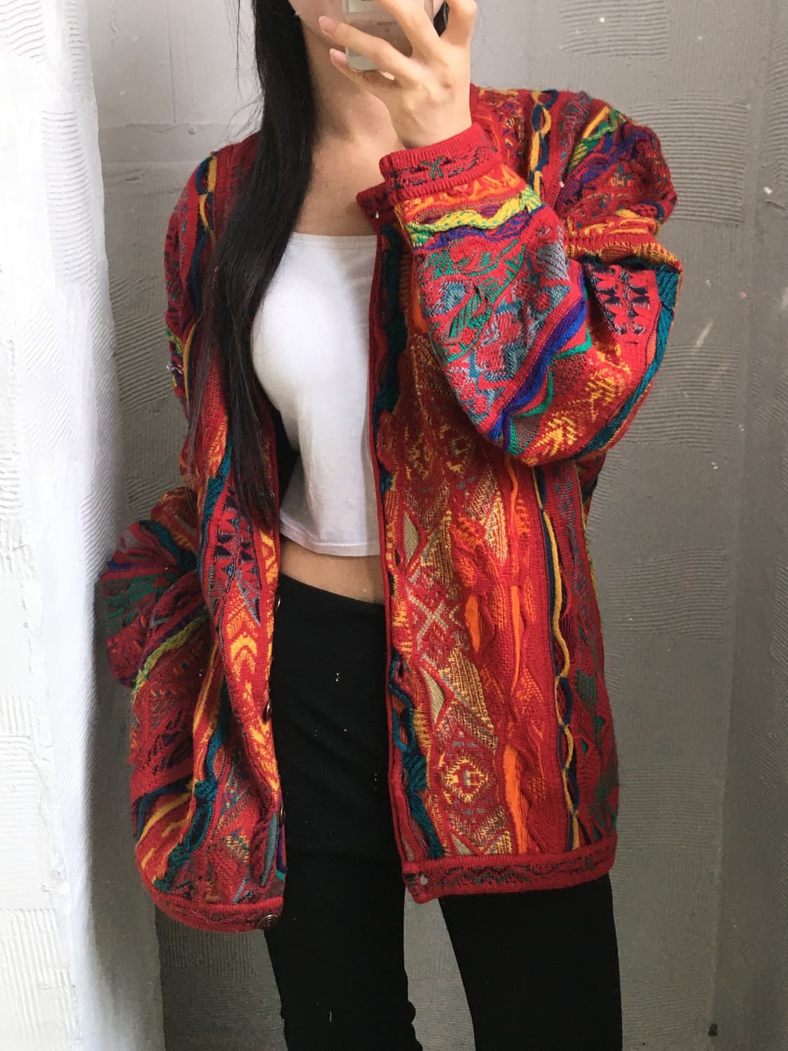 Coogi 쿠지 레드 멀티컬러 케이블 울 니트 가디건 상품이미지2