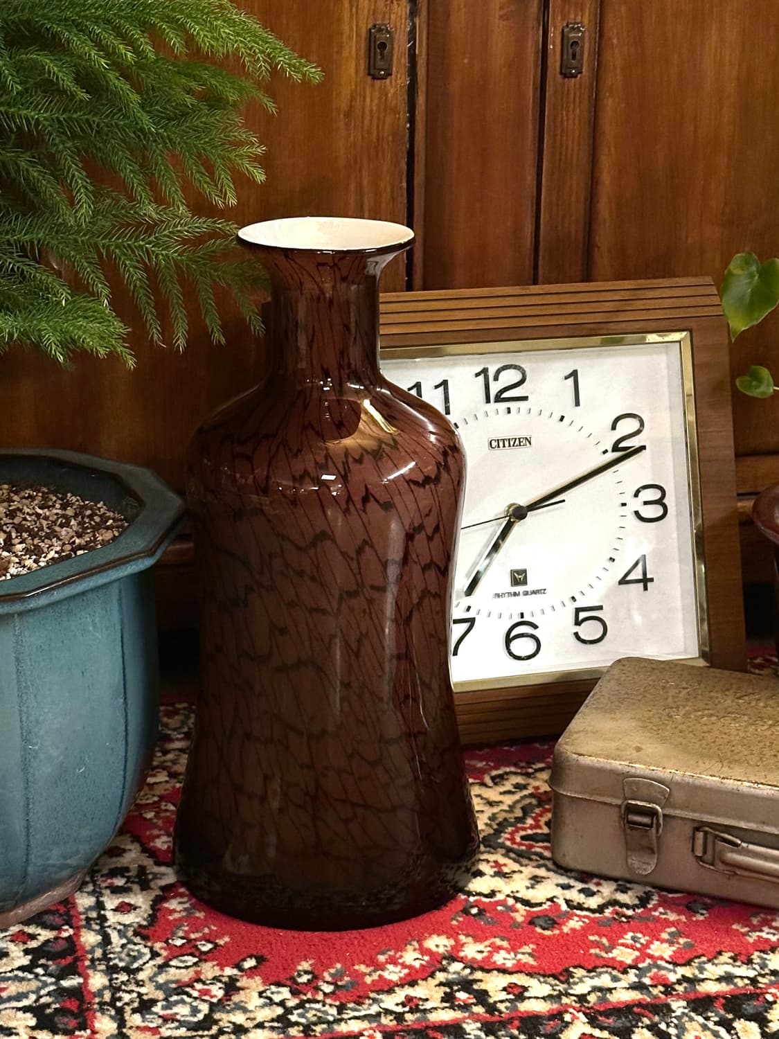 유럽 빈티지 페더링 패턴 아트글라스 대형 화병 상품이미지3