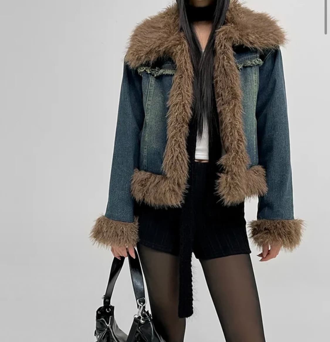 블랙업 데님 퍼자켓 상품이미지1