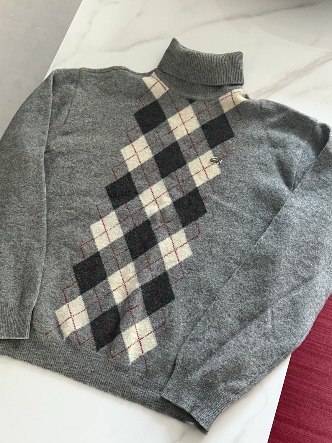 라코스테 아가일 패턴 목 니트 L 100 상품이미지2